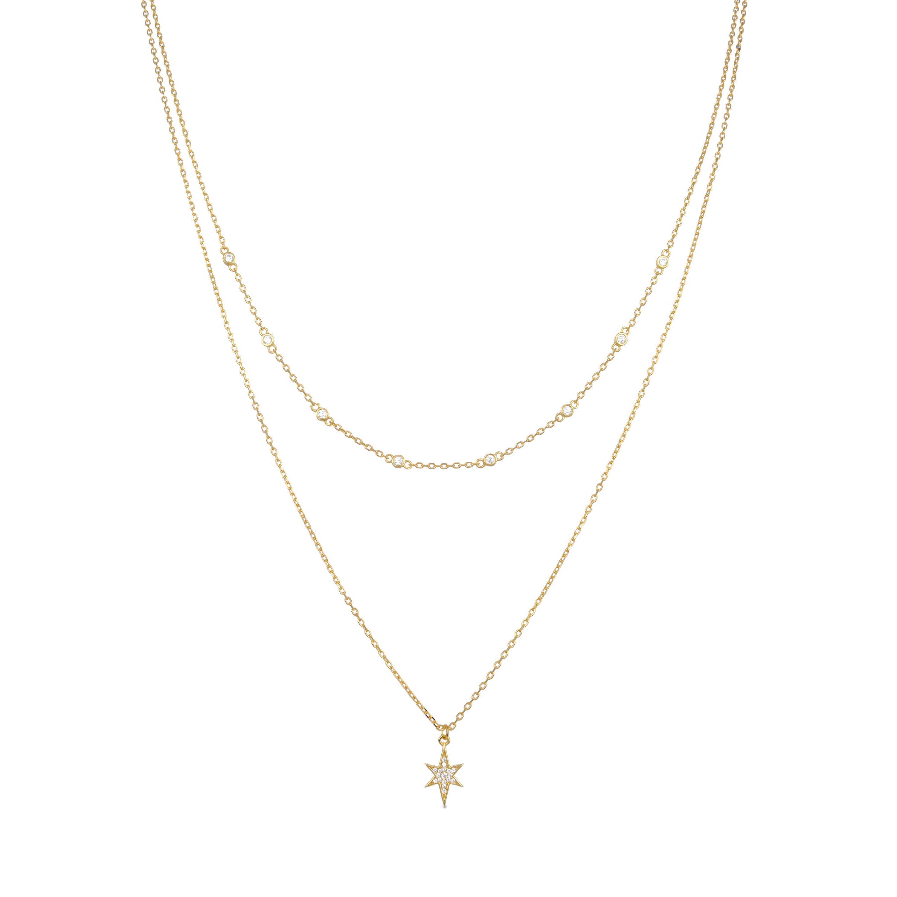 925 Sterling Silver Necklace with Brilliant Zirconia finished in 18K Yellow Gold - Tilmu