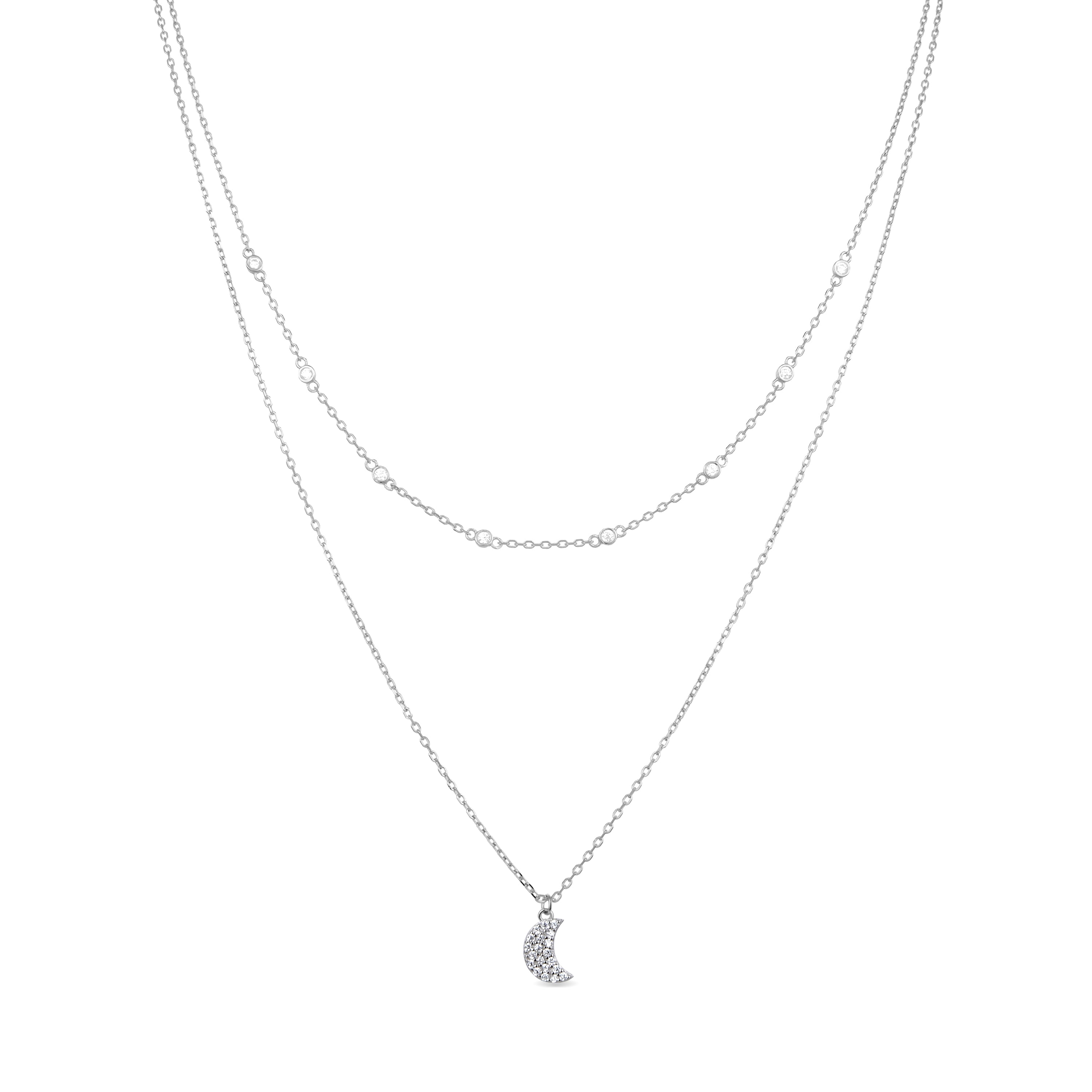 925 Sterling Silver Necklace with Brilliant Zirconia, Rhodium Finish - Lisvau