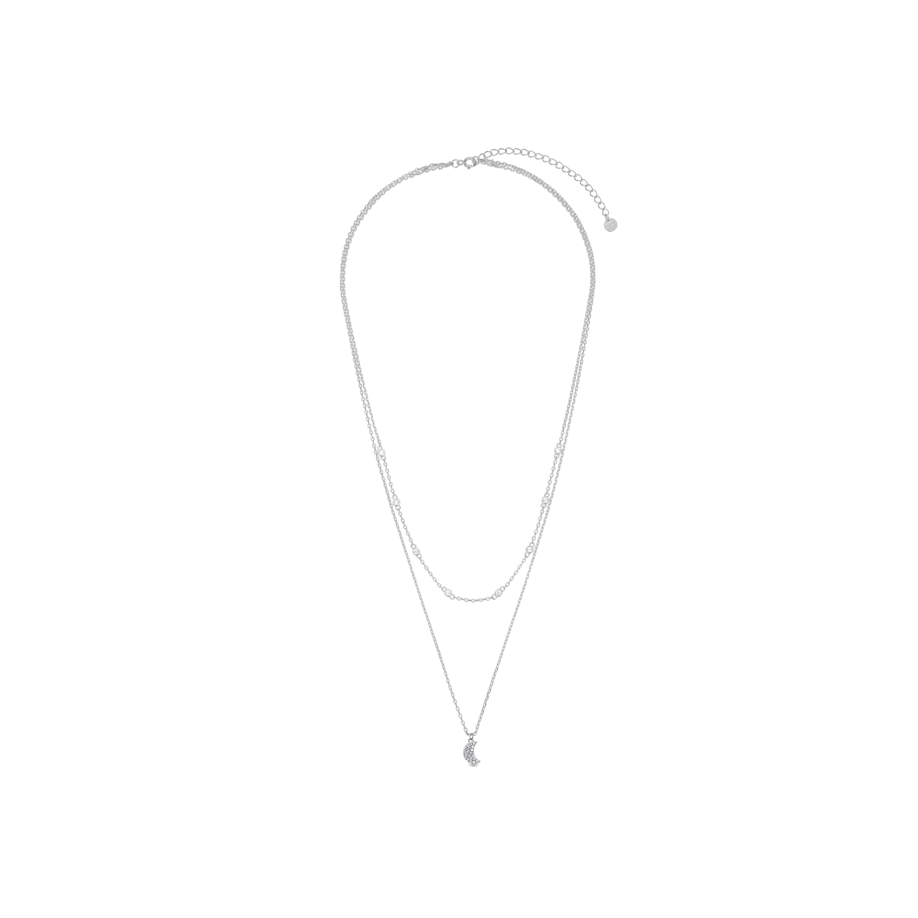 925 Sterling Silver Necklace with Brilliant Zirconia, Rhodium Finish - Lisvau