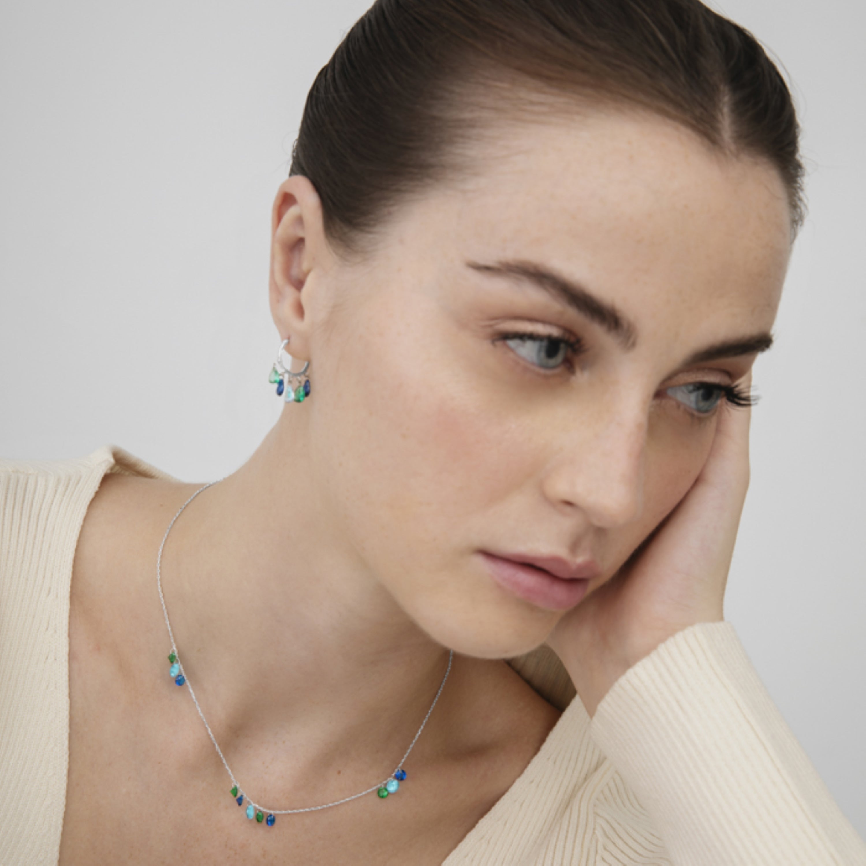 925 Sterling Silver Necklace with Multicolor Zirconia Finished in Rhodium - Onxo