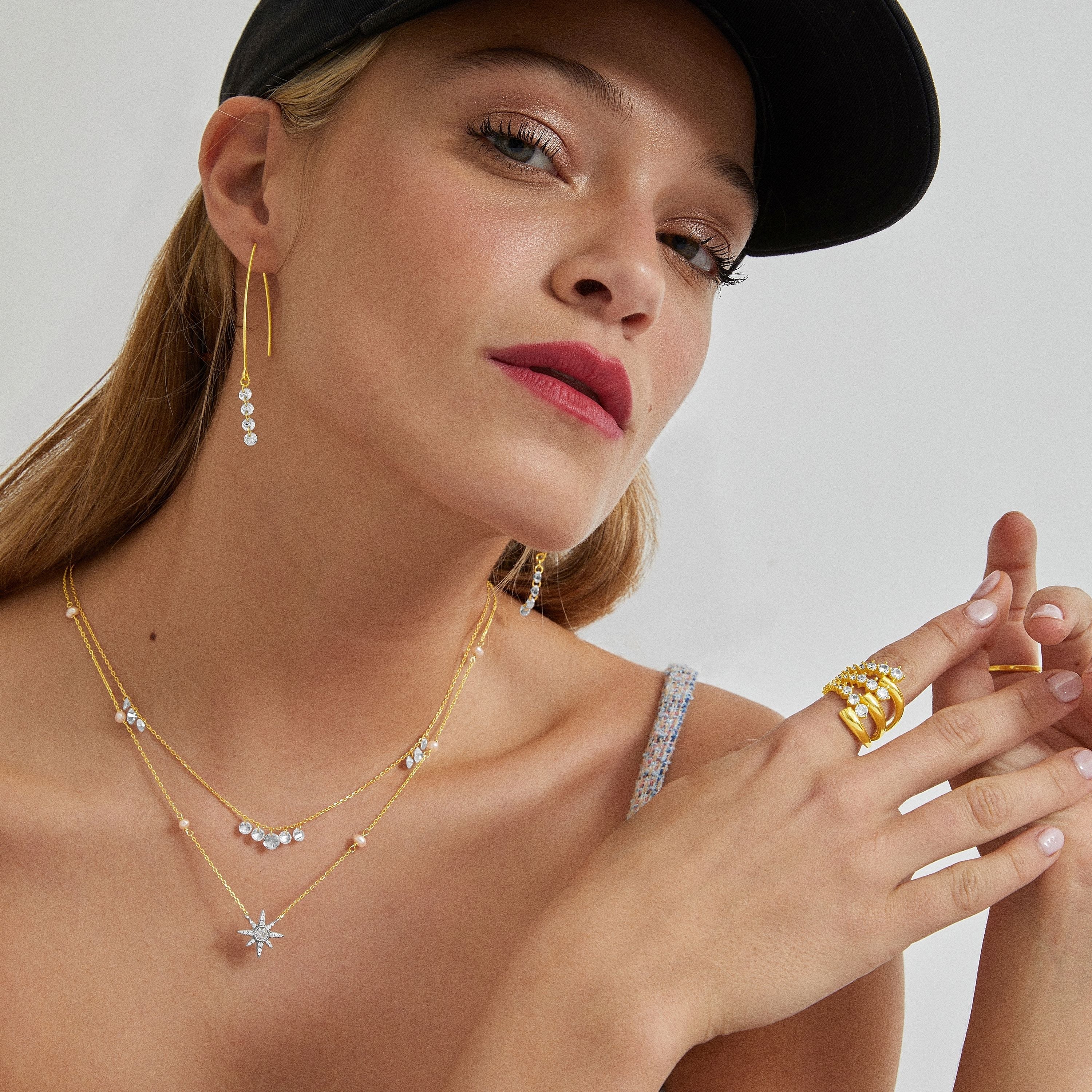 925 Sterling Silver Necklace with Brilliant Zirconia finished in 18K Yellow Gold - Onxo