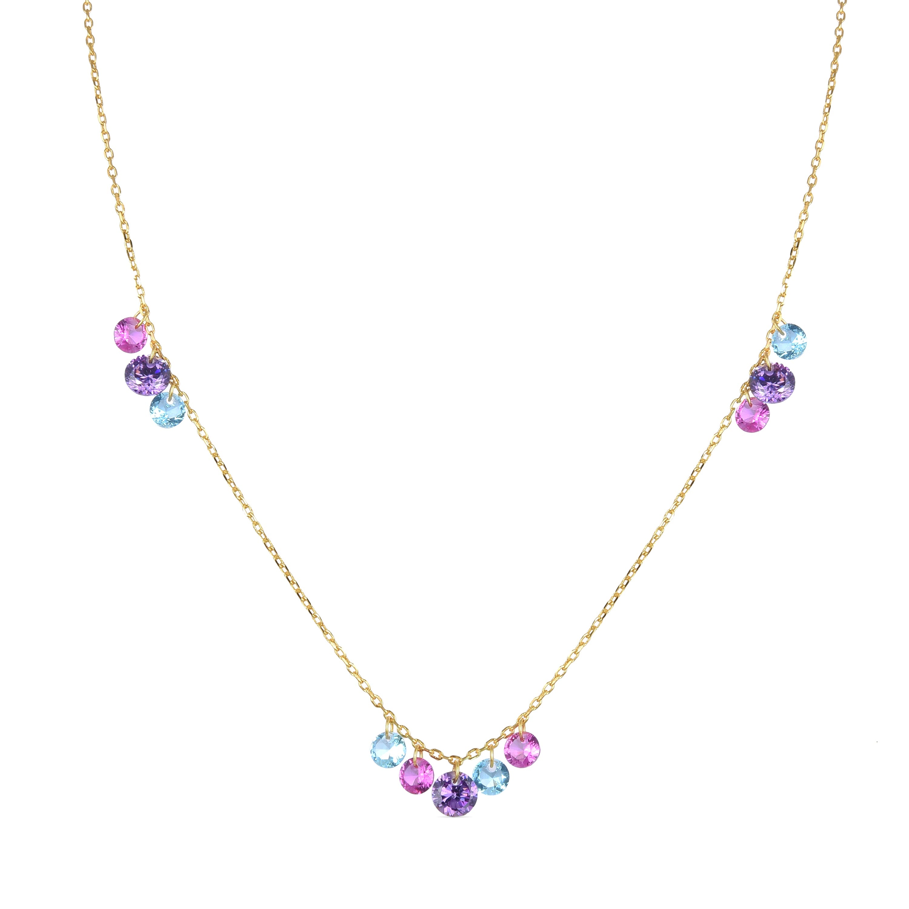 925 Sterling Silver Necklace with Multicolor Zirconia finished in 18K yellow gold - Onxo