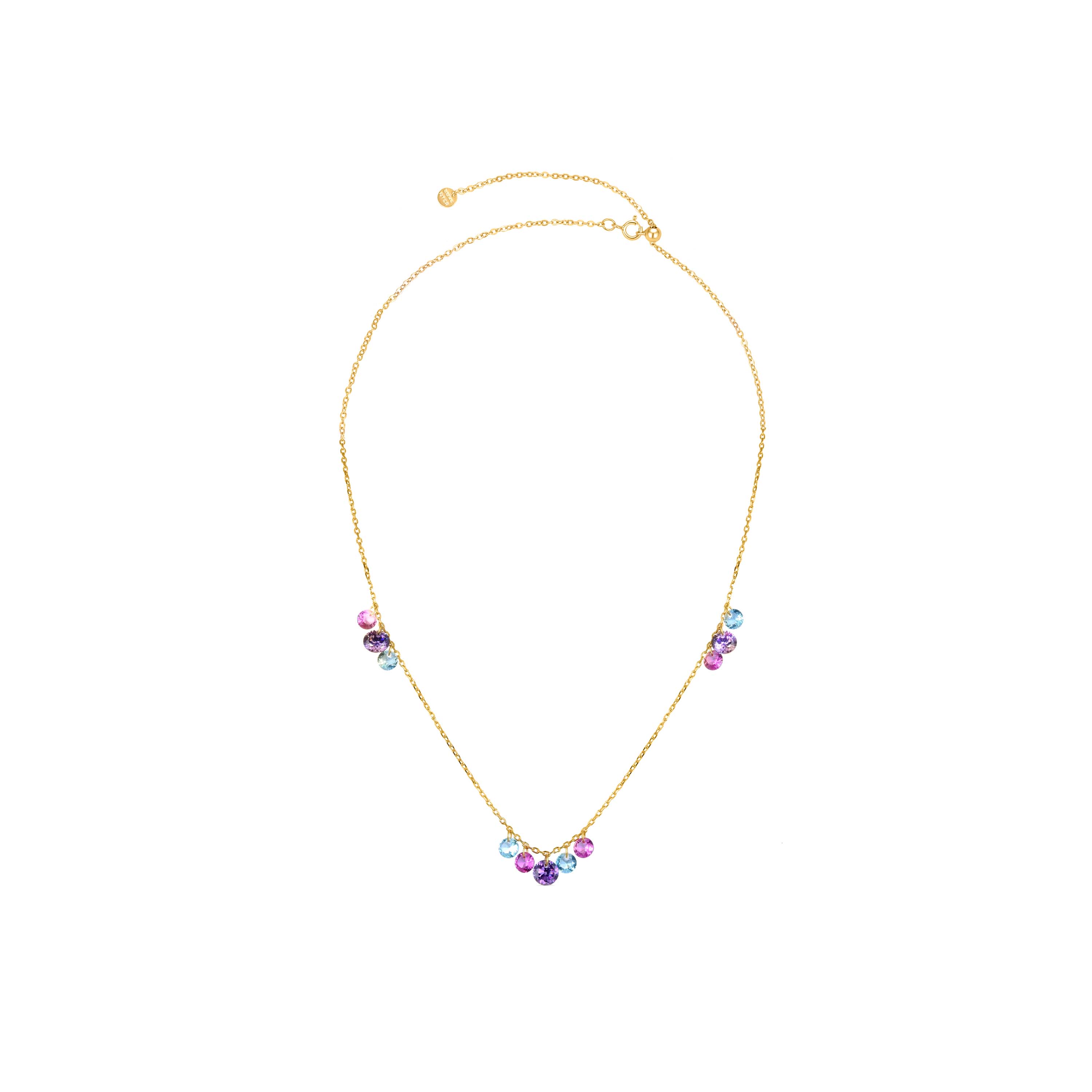 925 Sterling Silver Necklace with Multicolor Zirconia finished in 18K yellow gold - Onxo