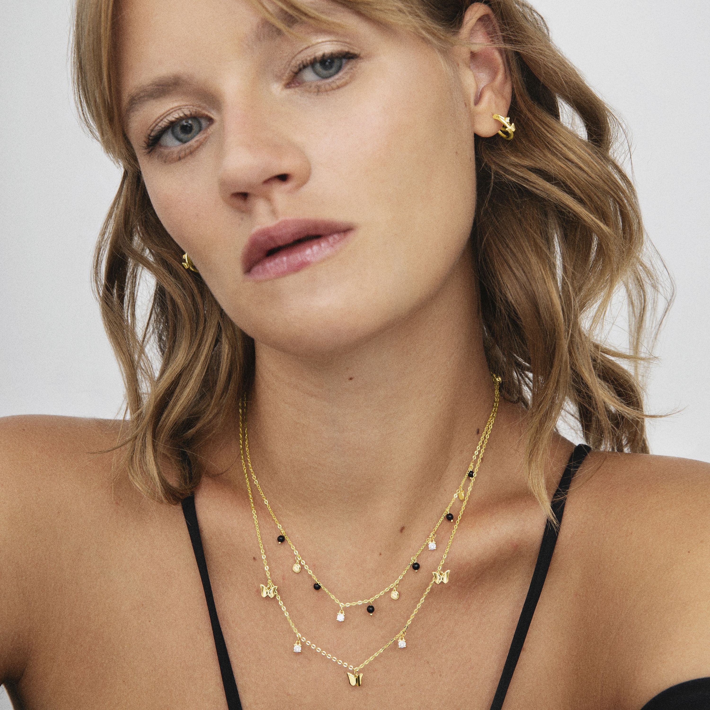 925 Sterling Silver Necklace with Brilliant Zirconia finished in 18K Yellow Gold - Nall