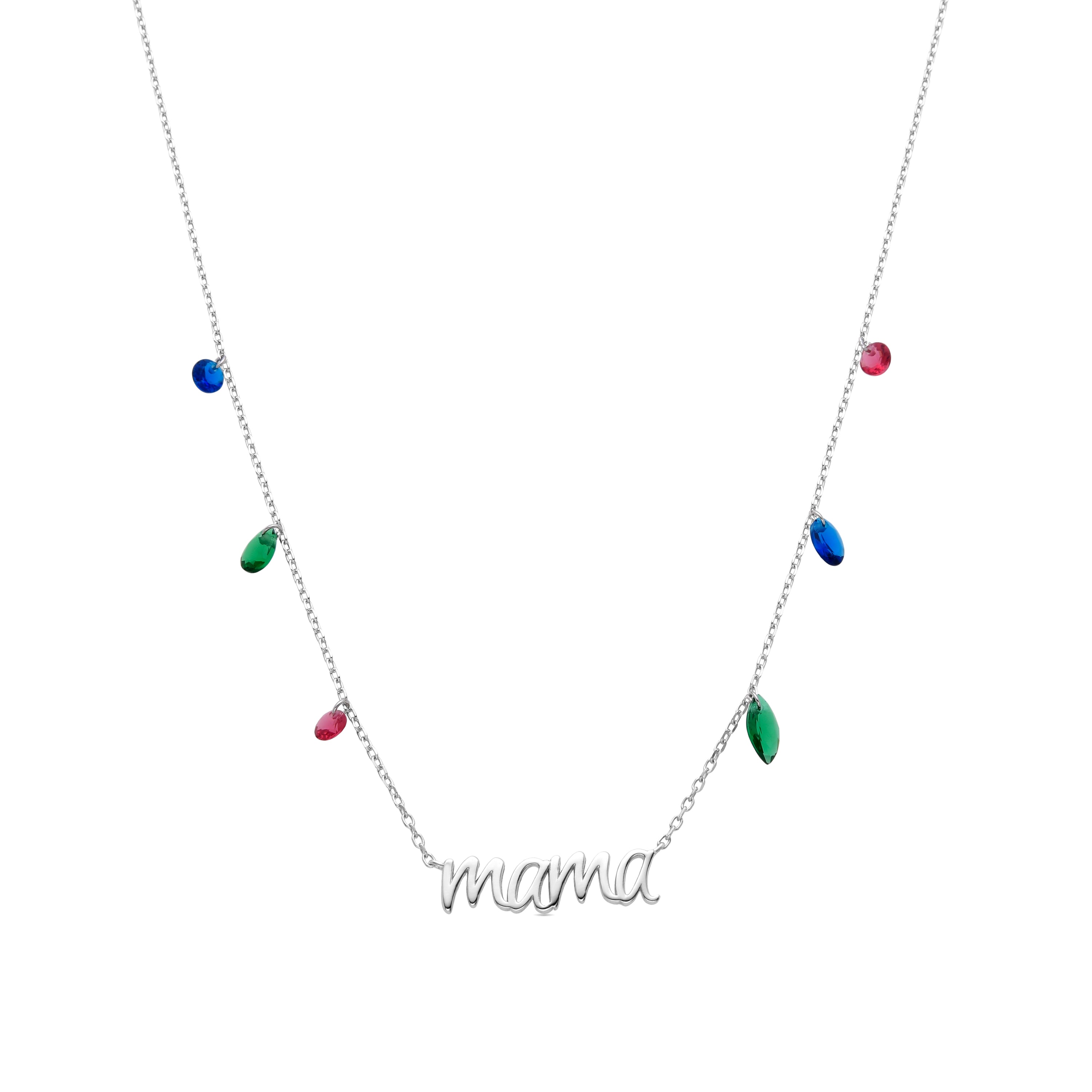 925 Sterling Silver Necklace with Multicolor Zirconia, Rhodium Finish - Mama
