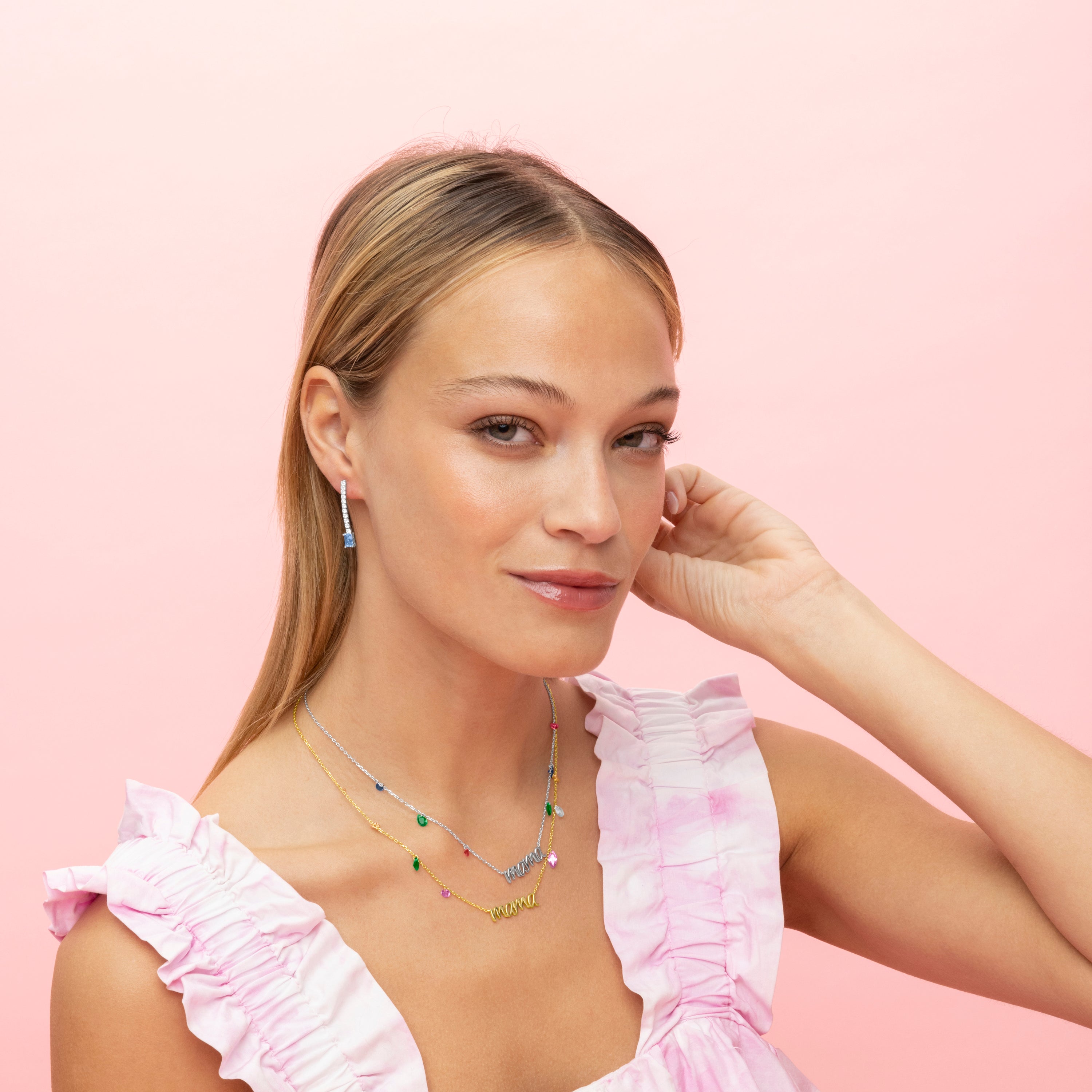 925 Sterling Silver Necklace with Multicolor Zirconia, Rhodium Finish - Mama