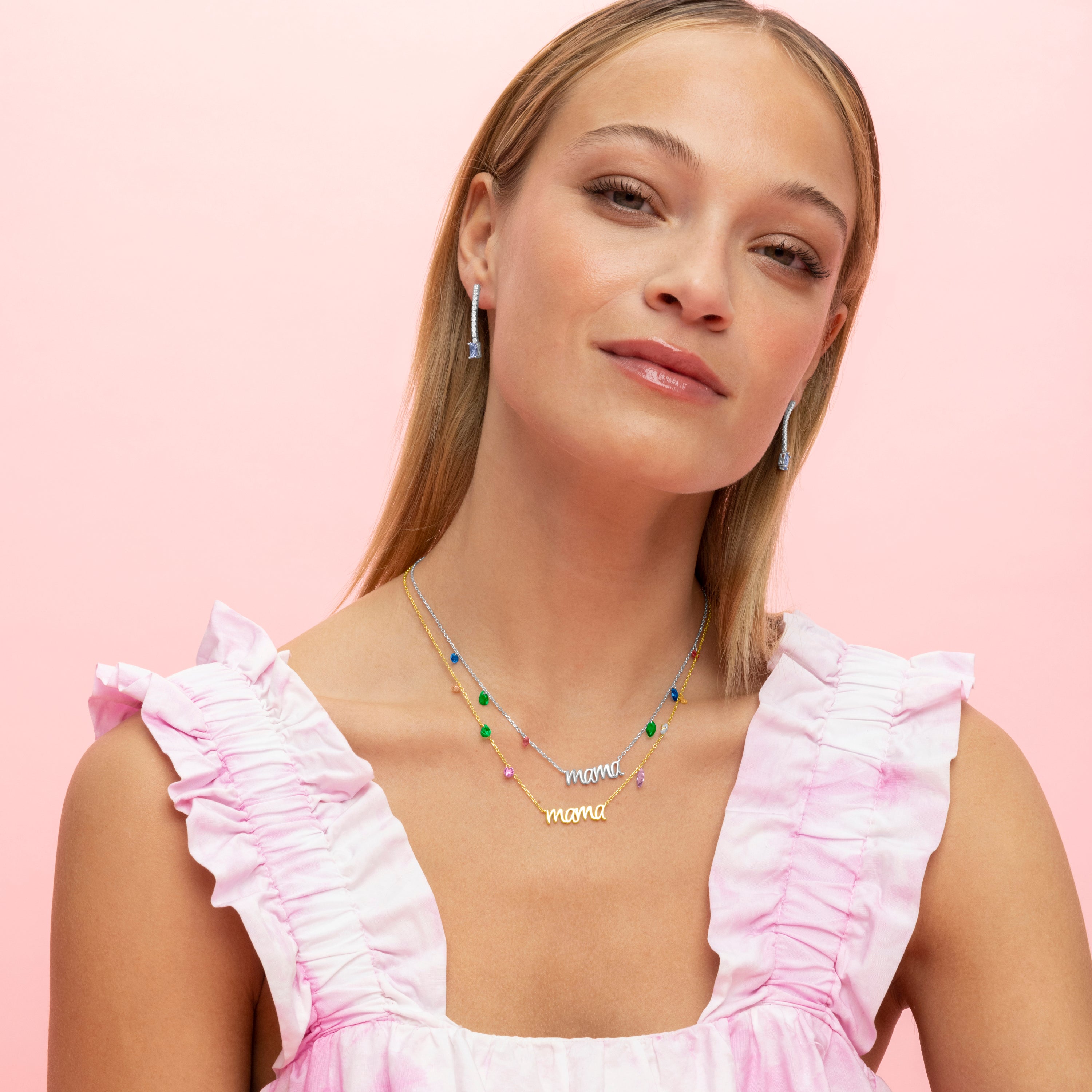 925 Sterling Silver Necklace with Multicolor Zirconia, Rhodium Finish - Mama