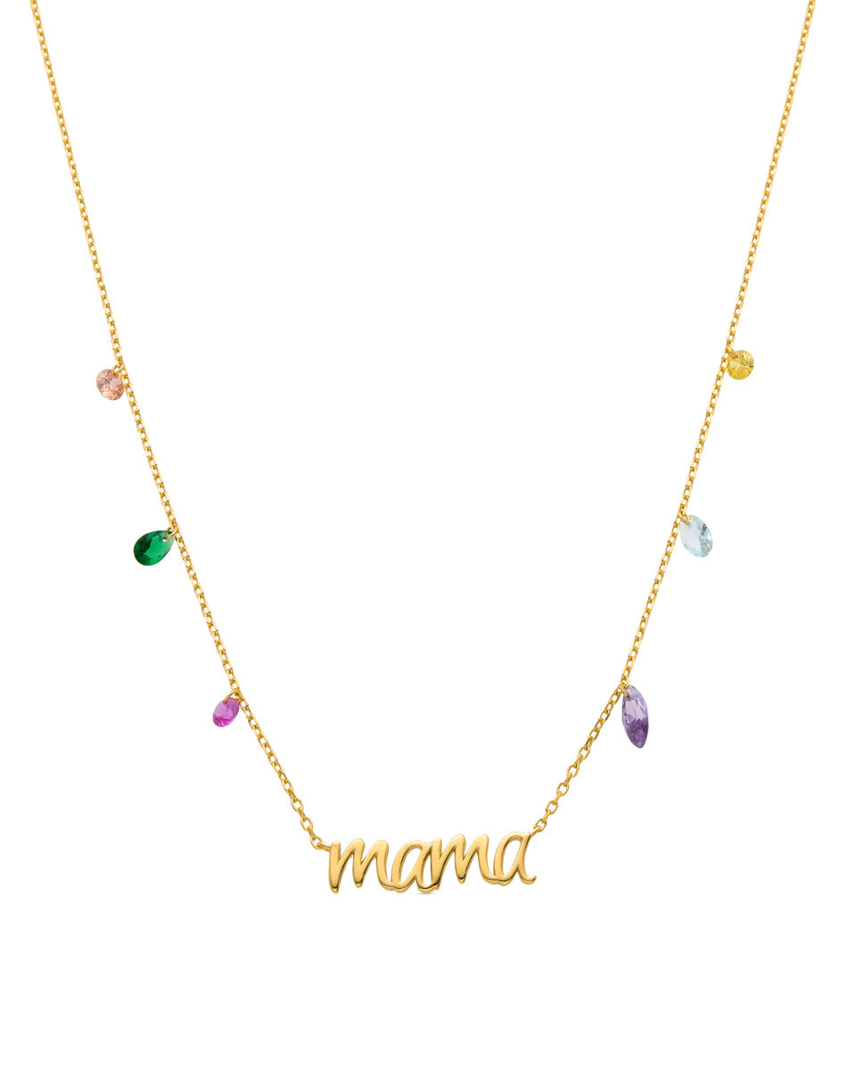 925 Sterling Silver Necklace with Multicolor Zirconia, 18k Gold Finish - Mama