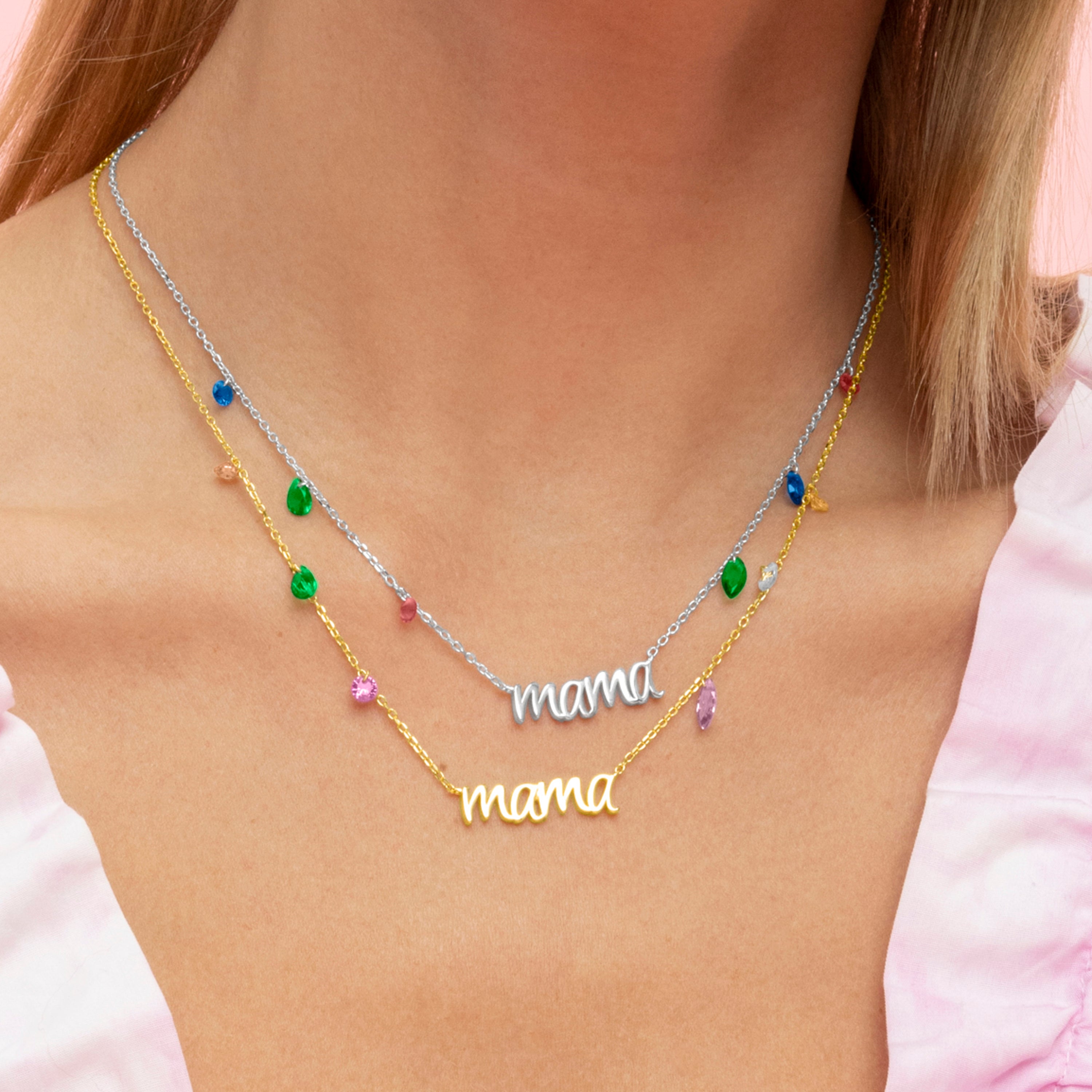 Collar De Plata De Ley 925 con Circonita Multicolor acabado oro 18k - Mama