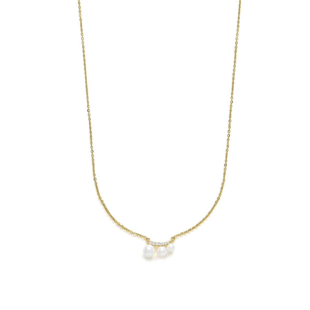 925 Sterling Silver and White Pearl Necklace with Rhodium Finish - Duslo