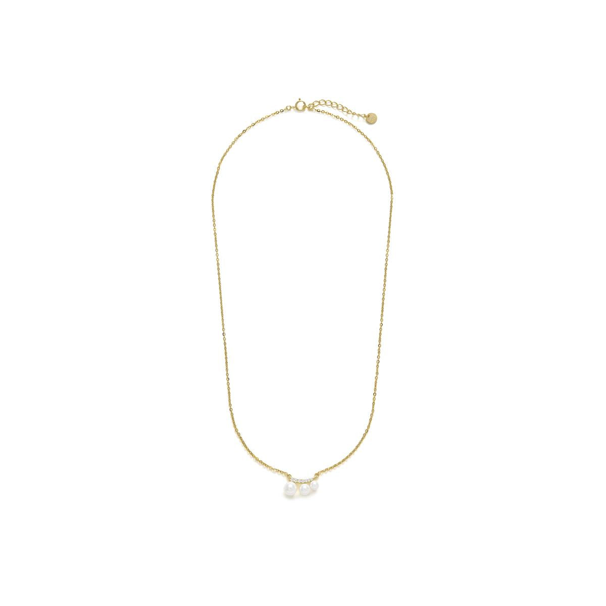 925 Sterling Silver and White Pearl Necklace with Rhodium Finish - Duslo