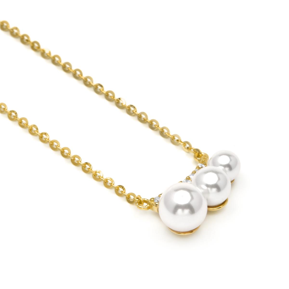 925 Sterling Silver and White Pearl Necklace with Rhodium Finish - Duslo