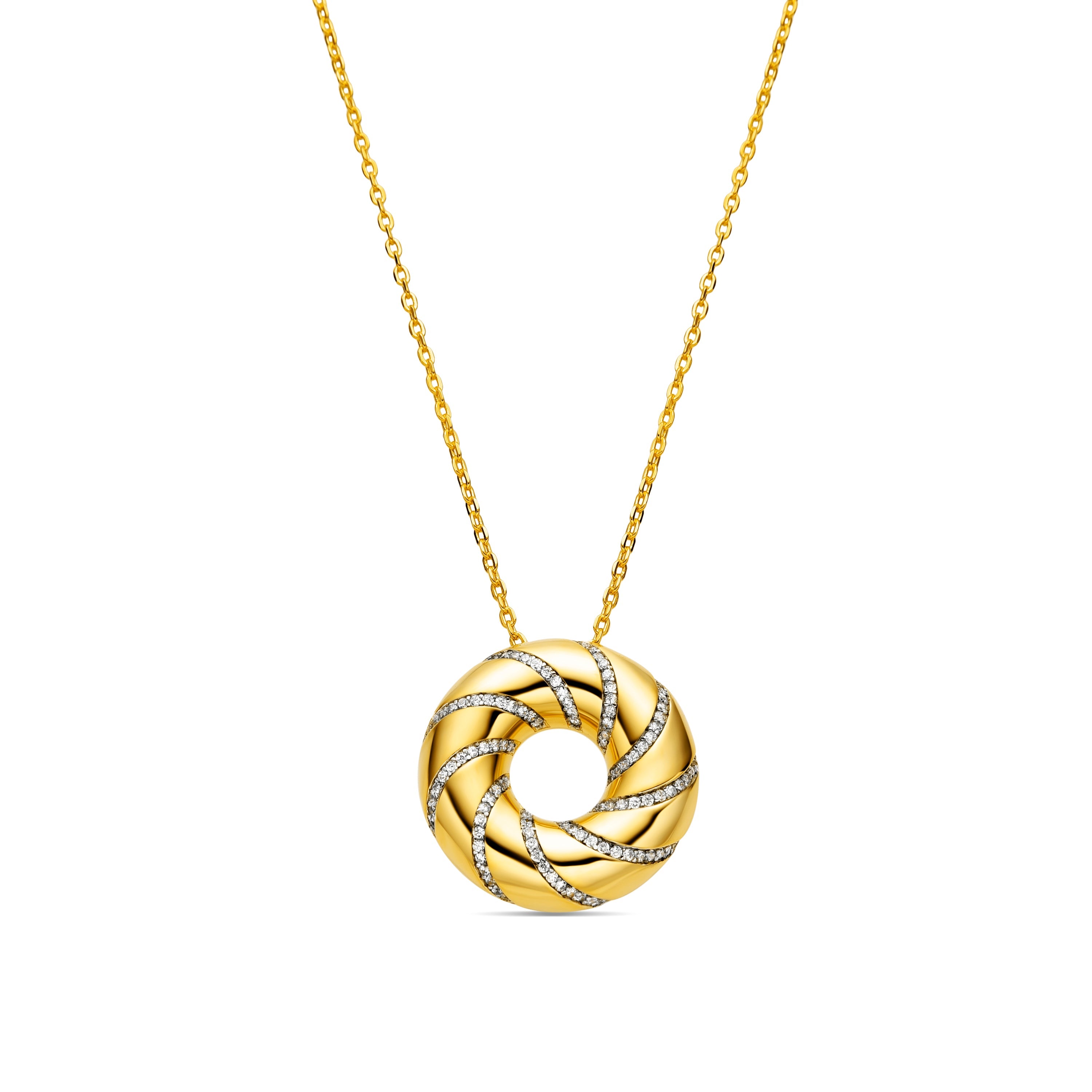 925 Sterling Silver and Brilliant Zirconia Necklace, 18k Gold Finish - Vikai