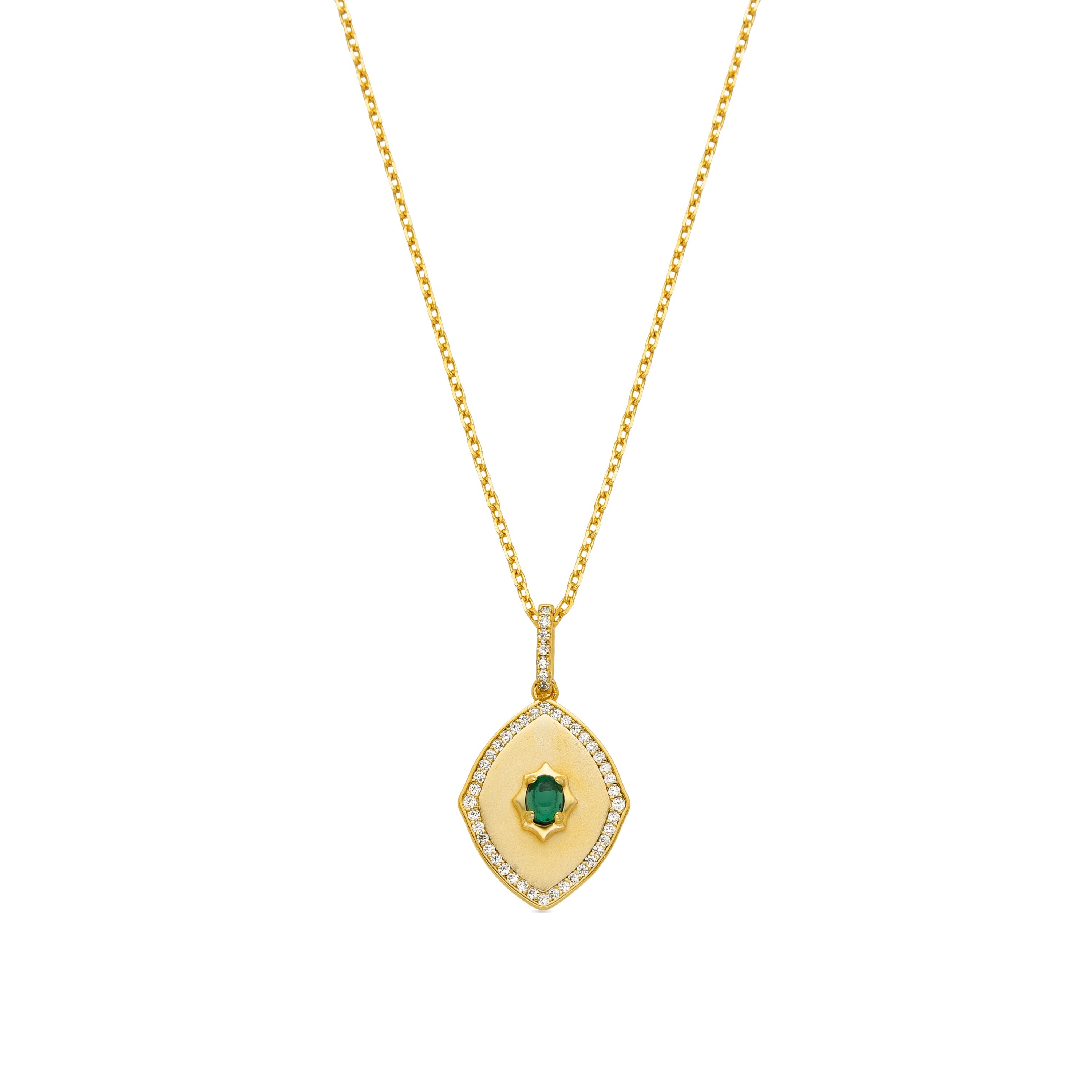 925 Sterling Silver and Emerald Zirconia Necklace with 18k Gold Finish - Emxy