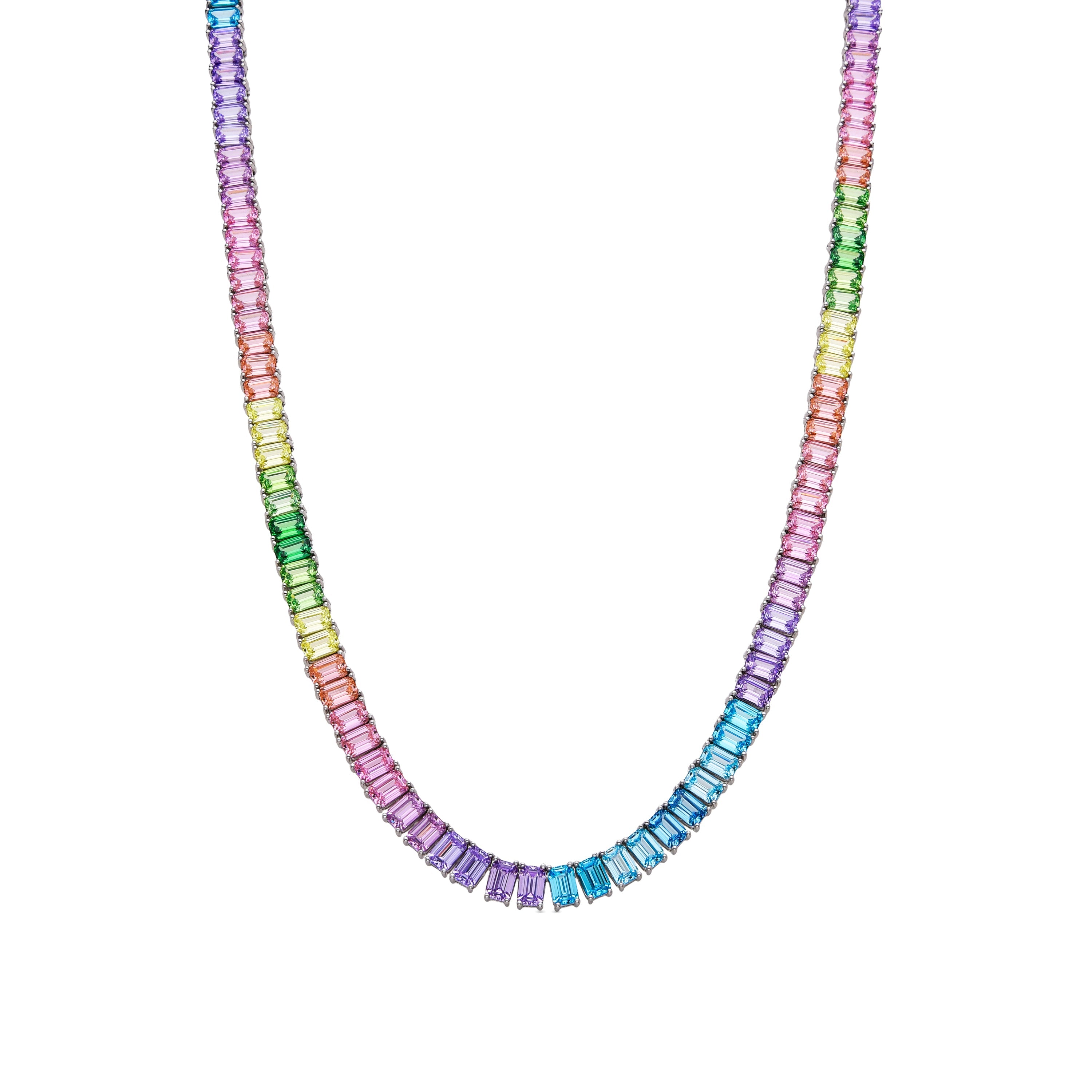 925 Sterling Silver and Multicolor Zirconia Necklace with Rhodium Finish - Syruo