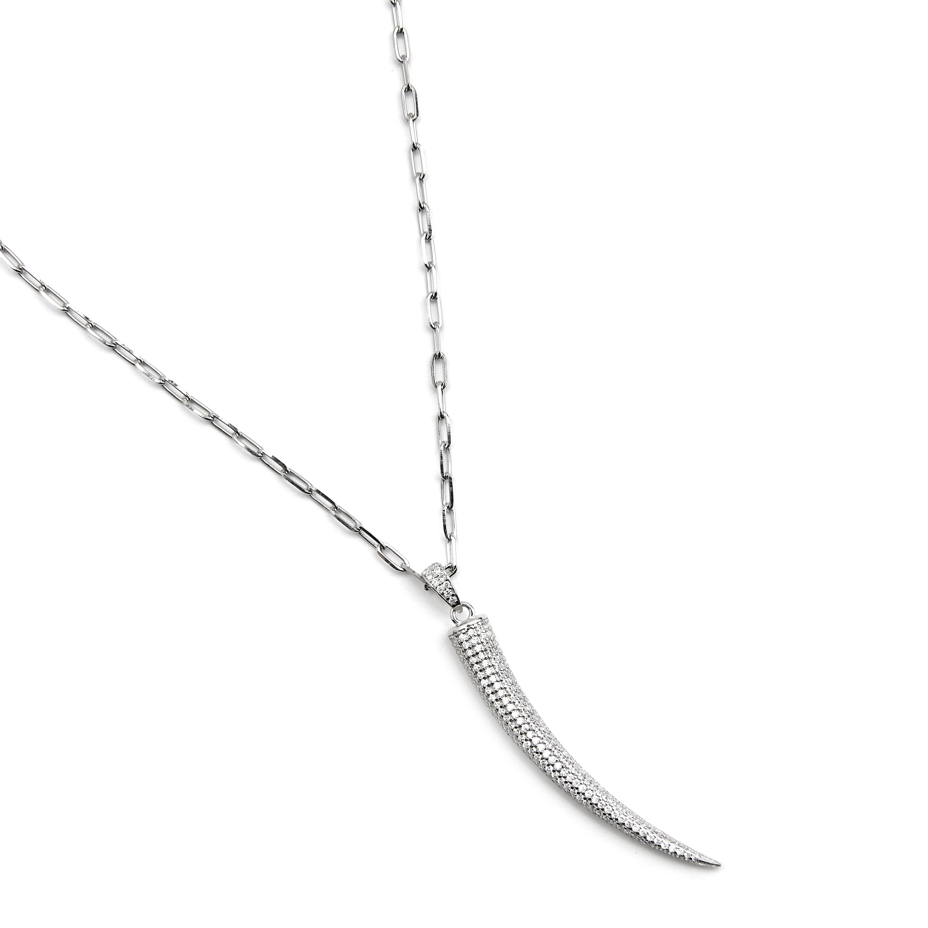 925 Sterling Silver and Brilliant Zirconia Necklace with Rhodium Finish - Hudrid