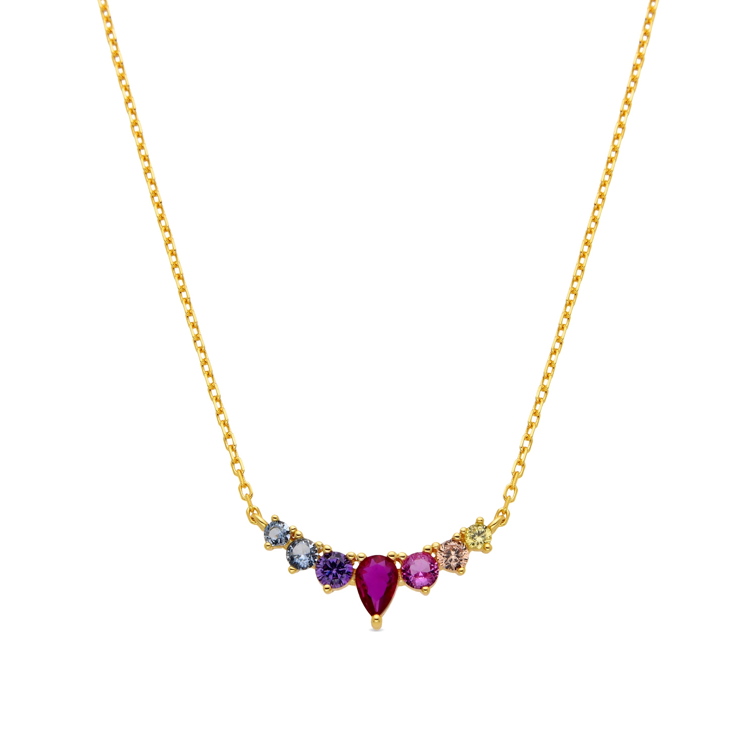 925 Sterling Silver and Multicolor Zirconia Necklace with 18k Gold Finish - Narxo
