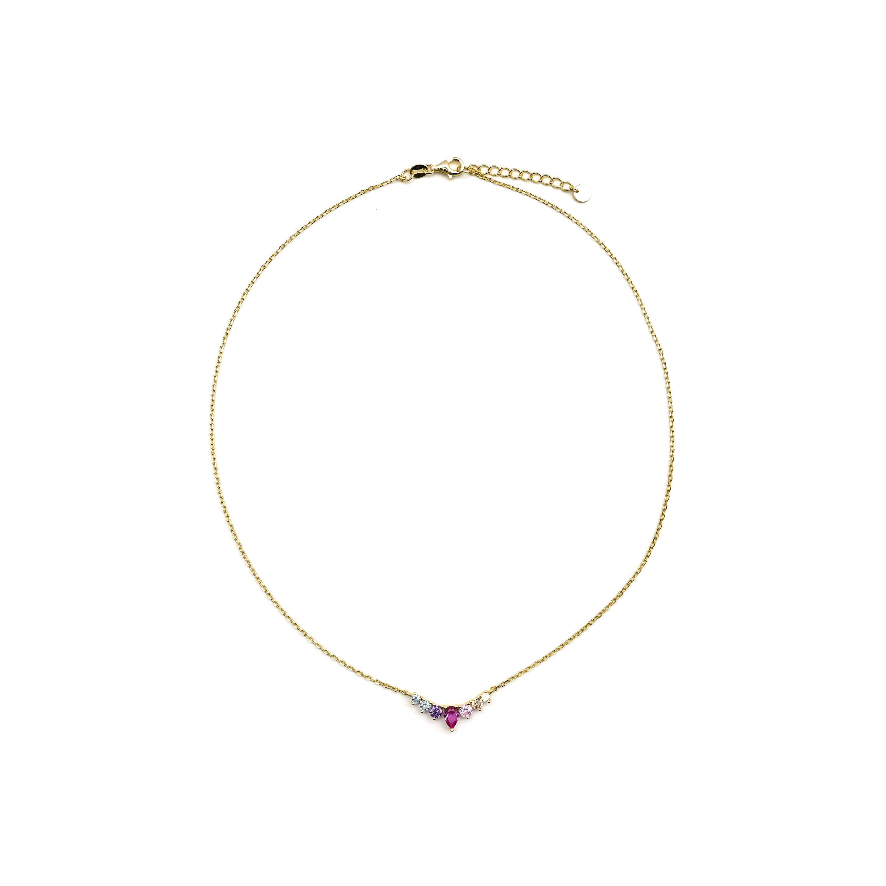 925 Sterling Silver and Multicolor Zirconia Necklace with 18k Gold Finish - Narxo