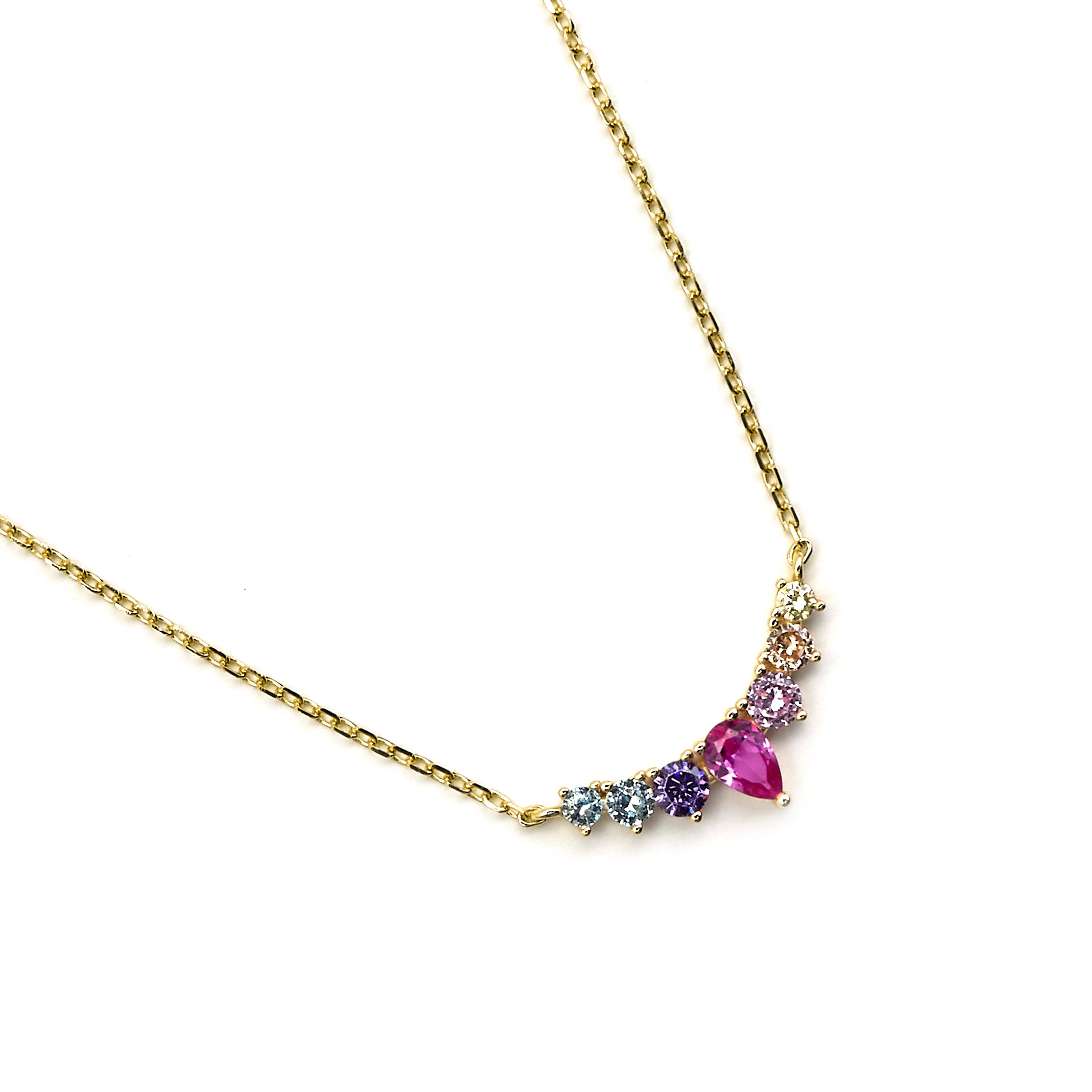 925 Sterling Silver and Multicolor Zirconia Necklace with 18k Gold Finish - Narxo