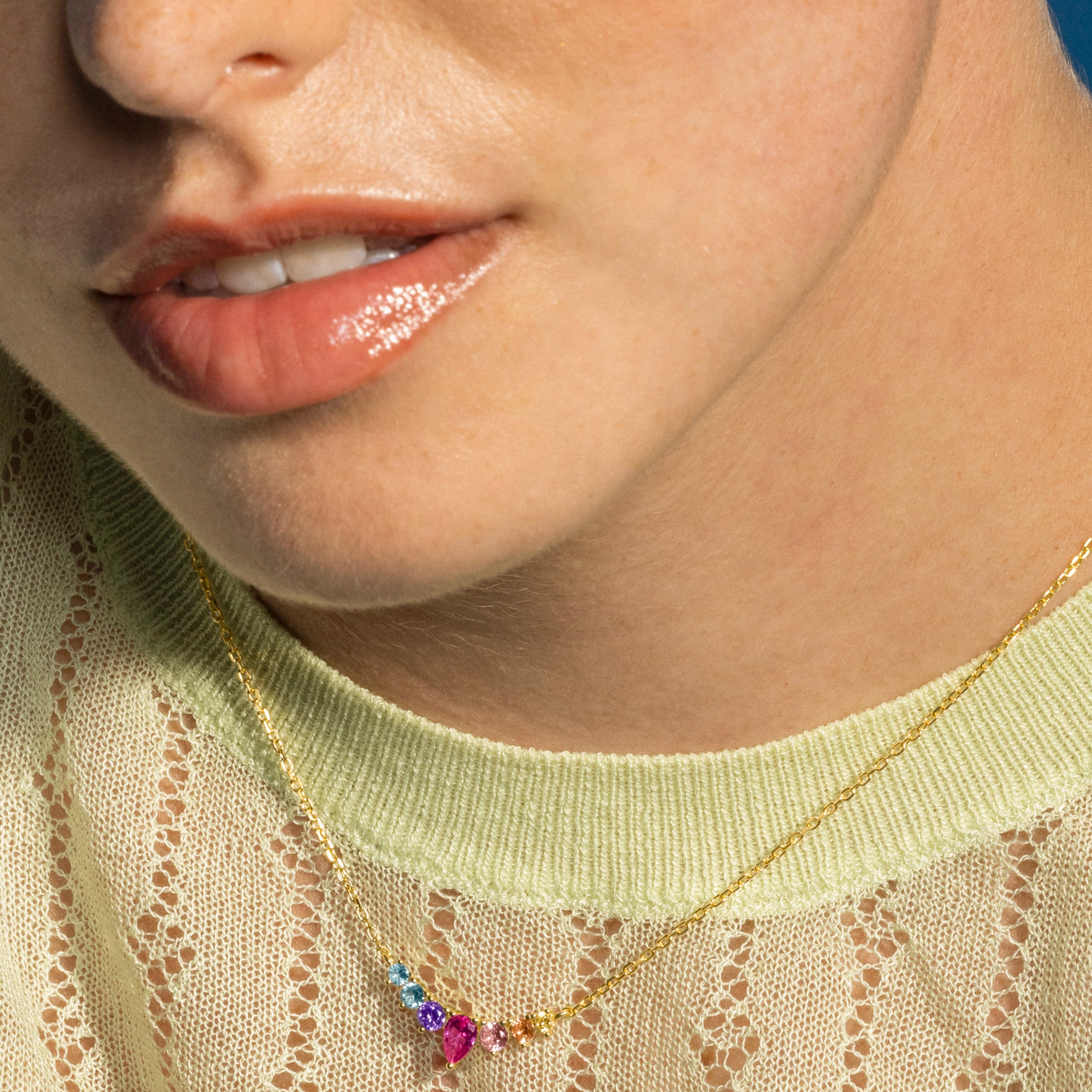 925 Sterling Silver and Multicolor Zirconia Necklace with 18k Gold Finish - Narxo