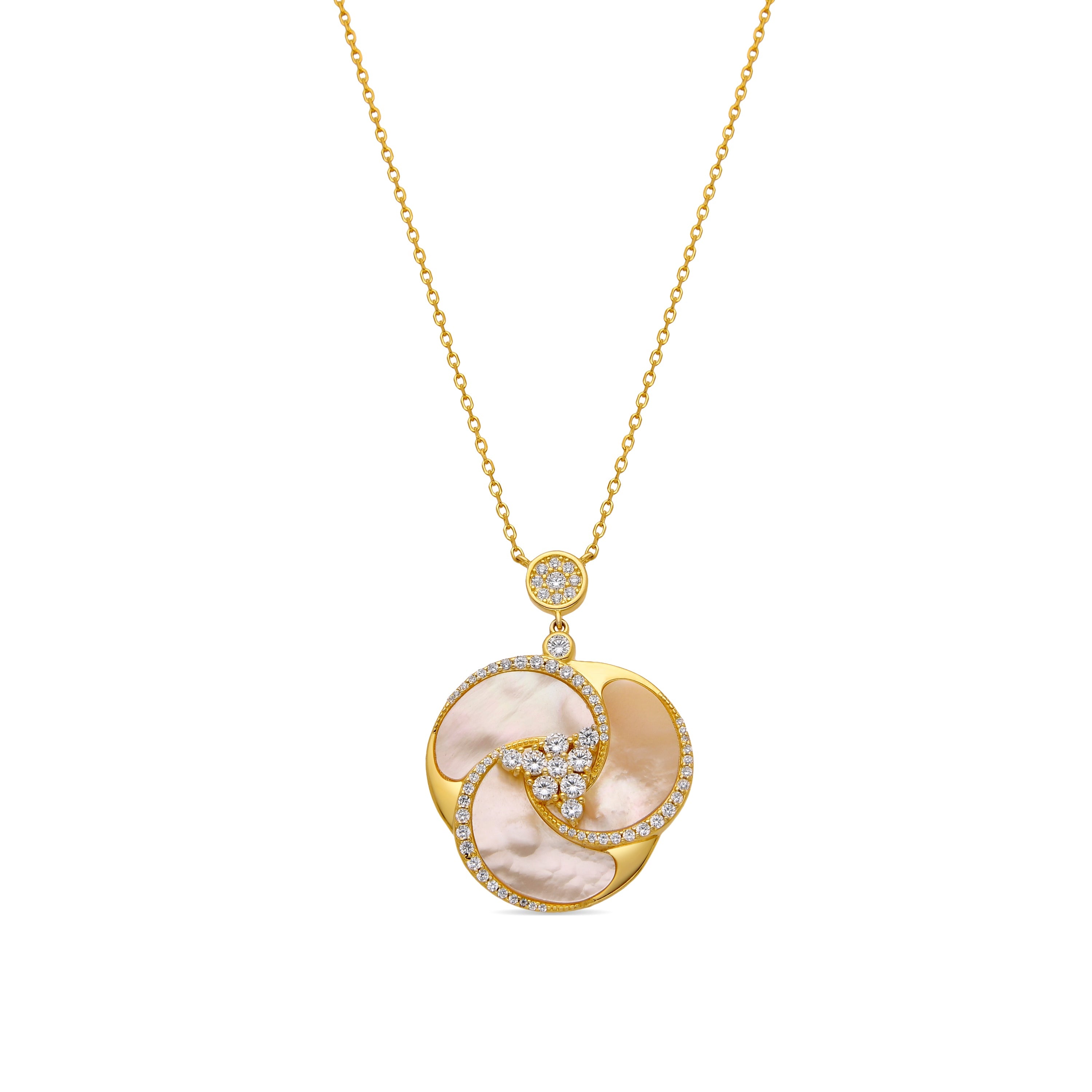 925 Sterling Silver and White Mother of Pearl Necklace with 18k Gold Finish - Huawi