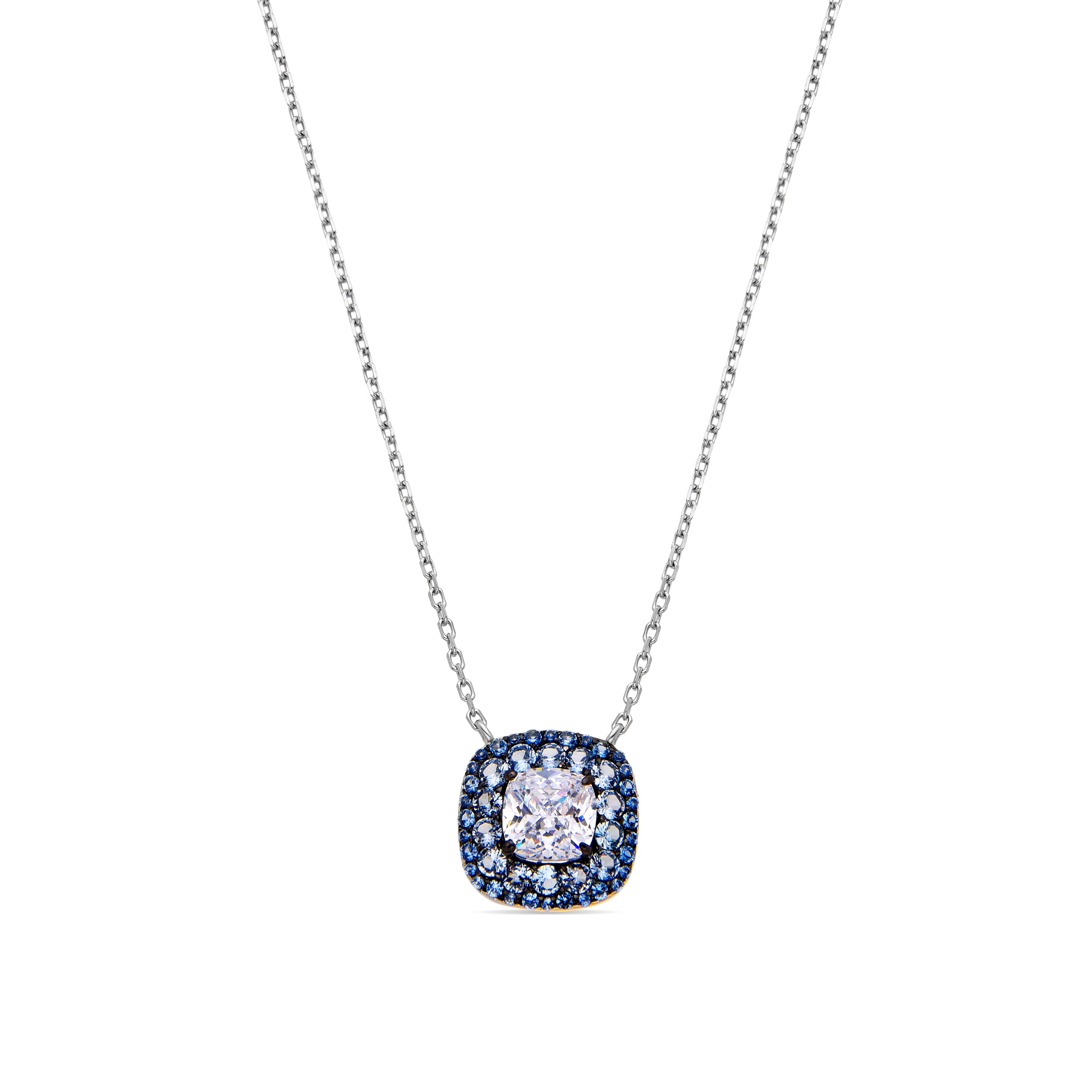 925 Sterling Silver and Blue Topaz Zirconia Necklace with Rhodium Finish - Salug