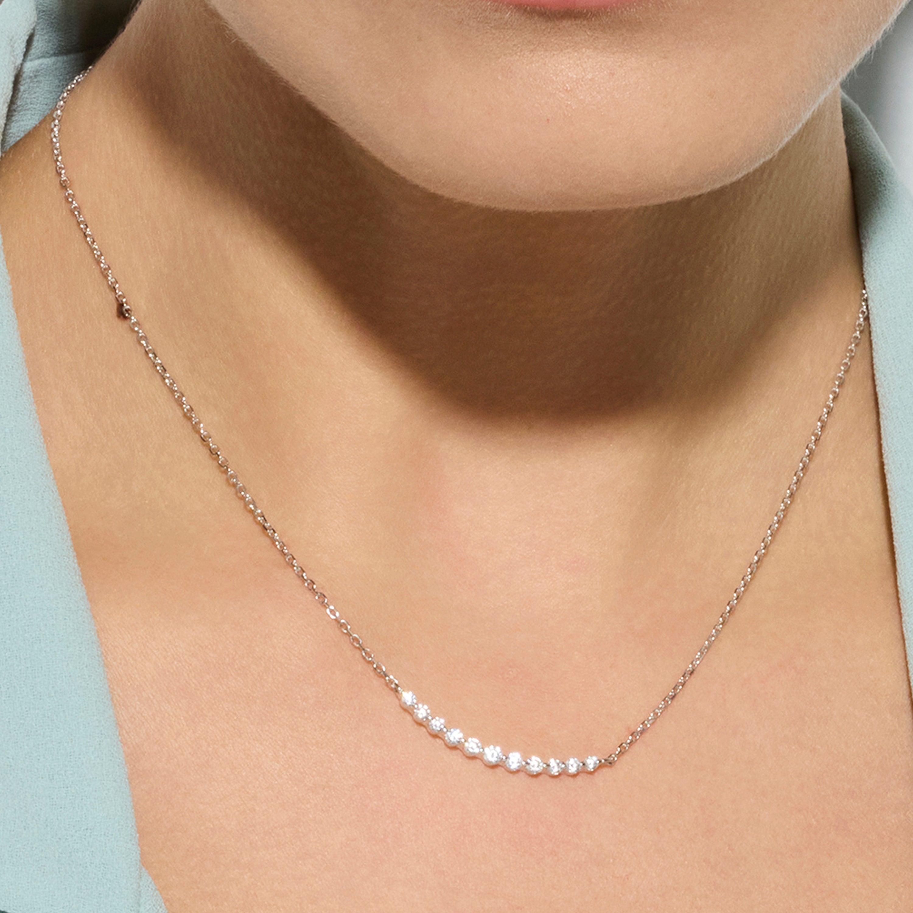 925 Sterling Silver and Brilliant Zirconia Necklace, Rhodium Finish - Copim