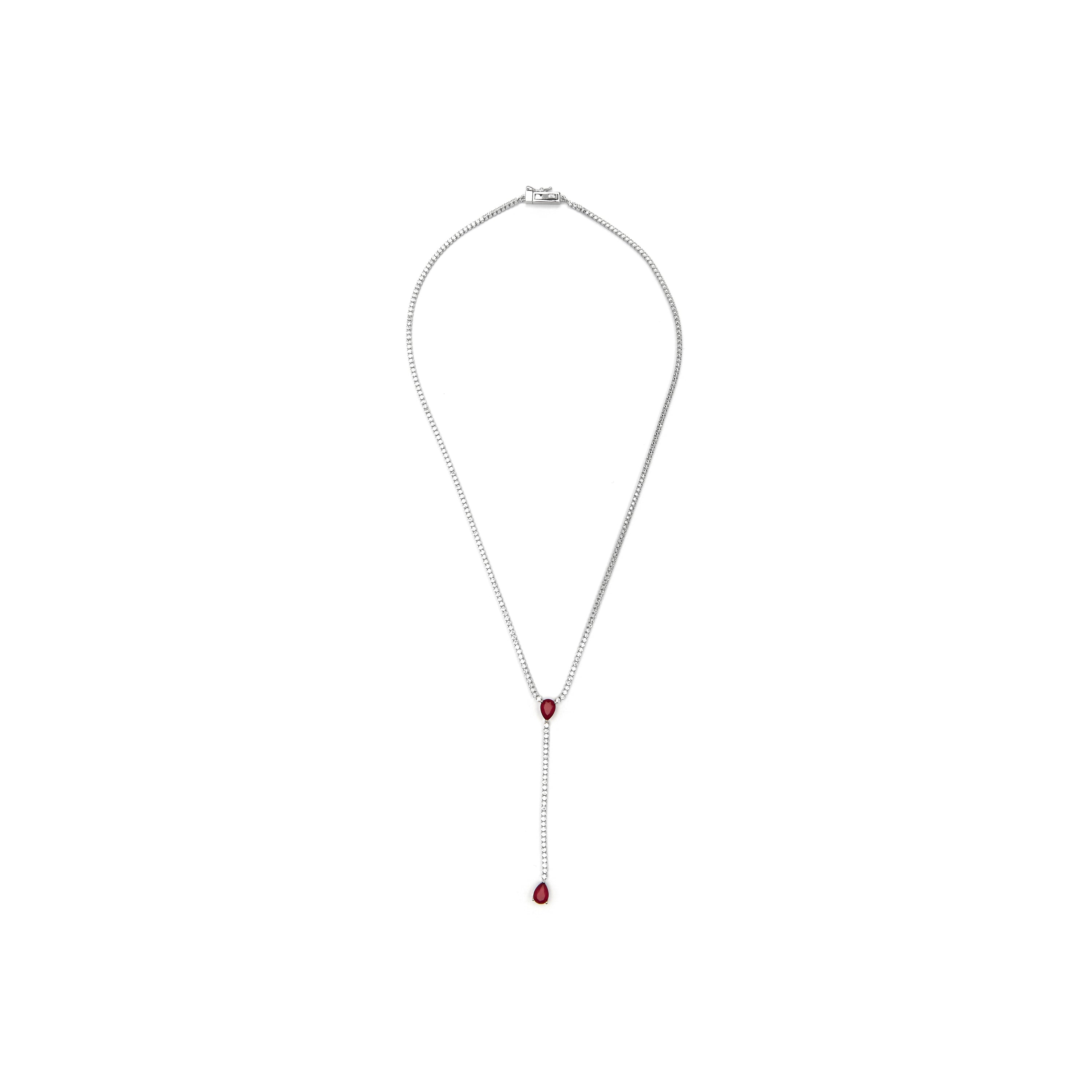 925 Sterling Silver and Cherry Hydrothermal Quartz Necklace with Rhodium Finish - Kuhao