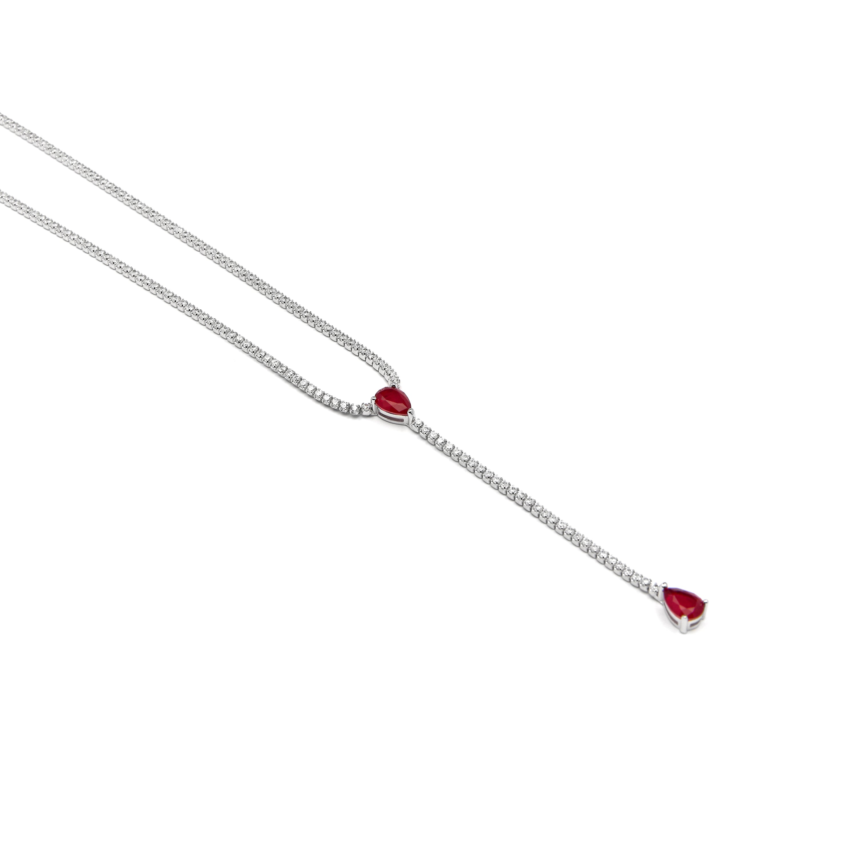 925 Sterling Silver and Cherry Hydrothermal Quartz Necklace with Rhodium Finish - Kuhao