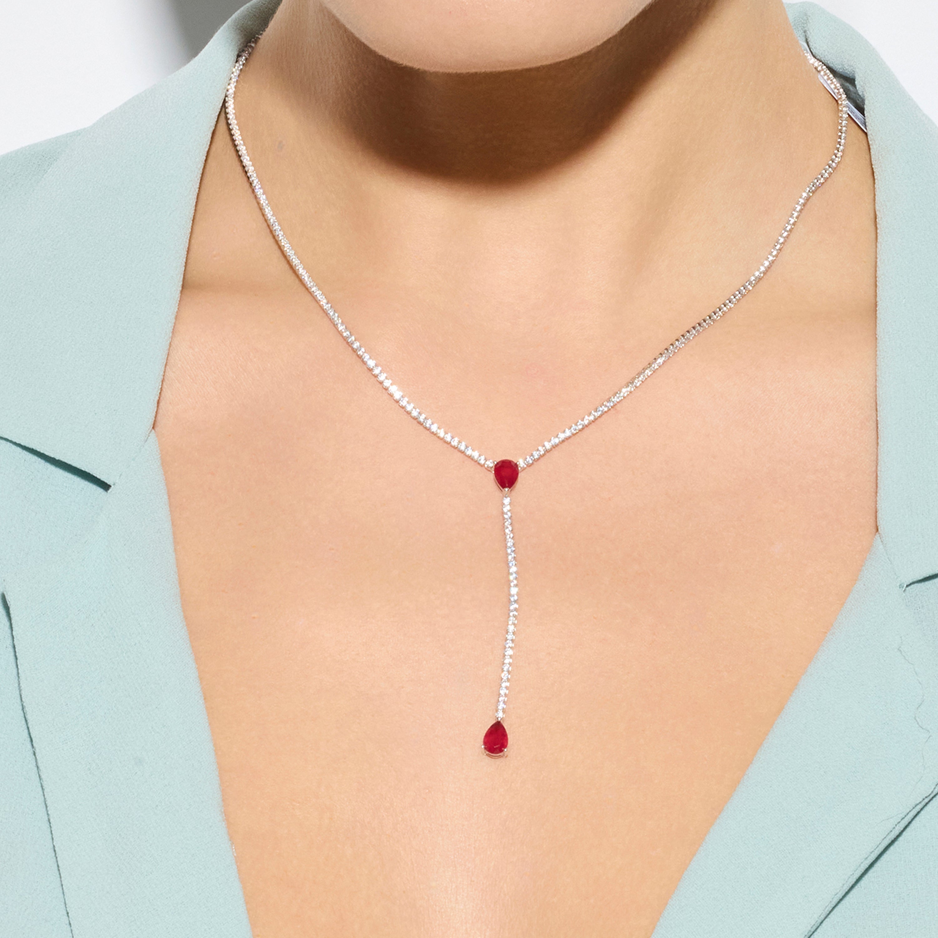 925 Sterling Silver and Cherry Hydrothermal Quartz Necklace with Rhodium Finish - Kuhao
