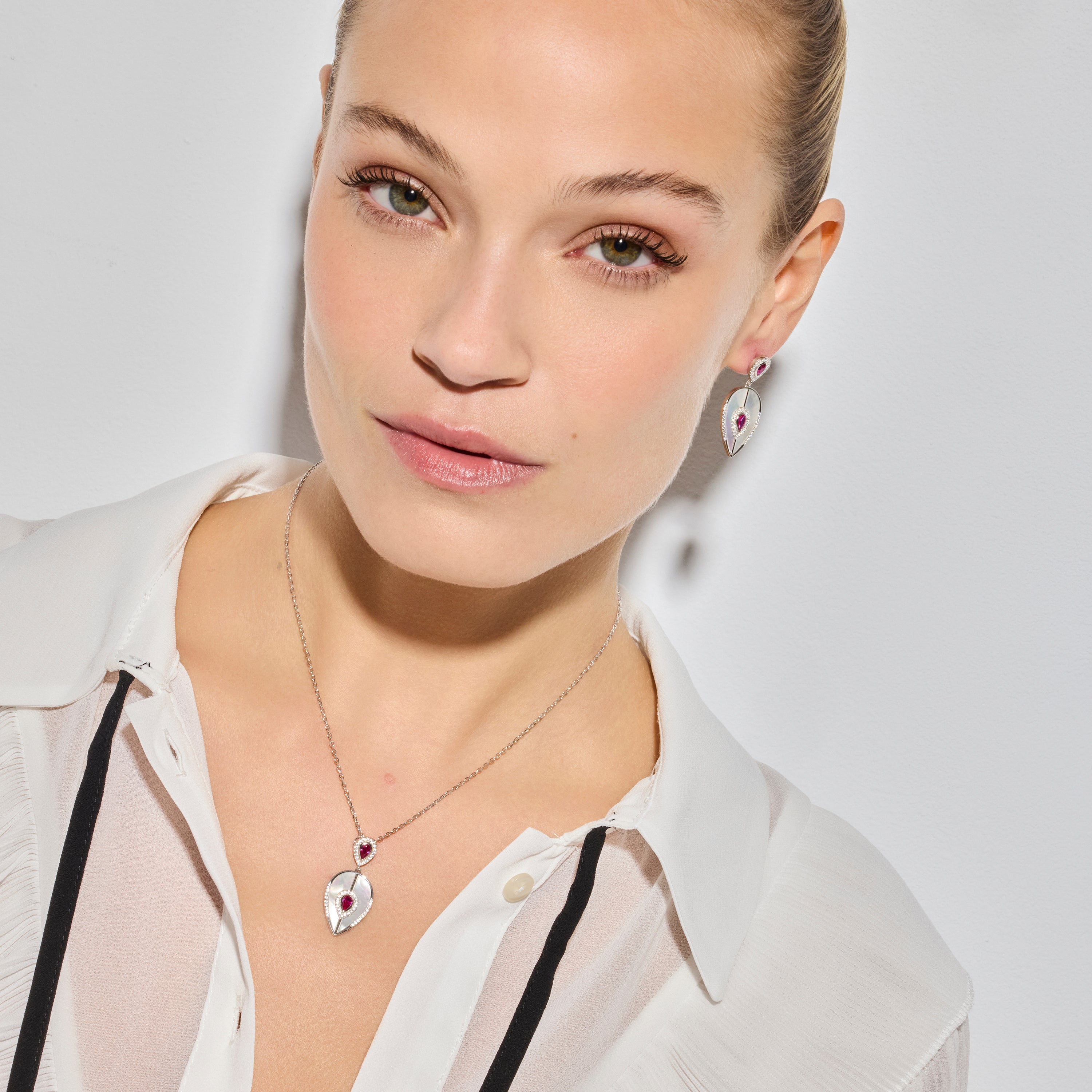 925 Sterling Silver and Cherry Hydrothermal Quartz Necklace with Rhodium Finish - Torwa