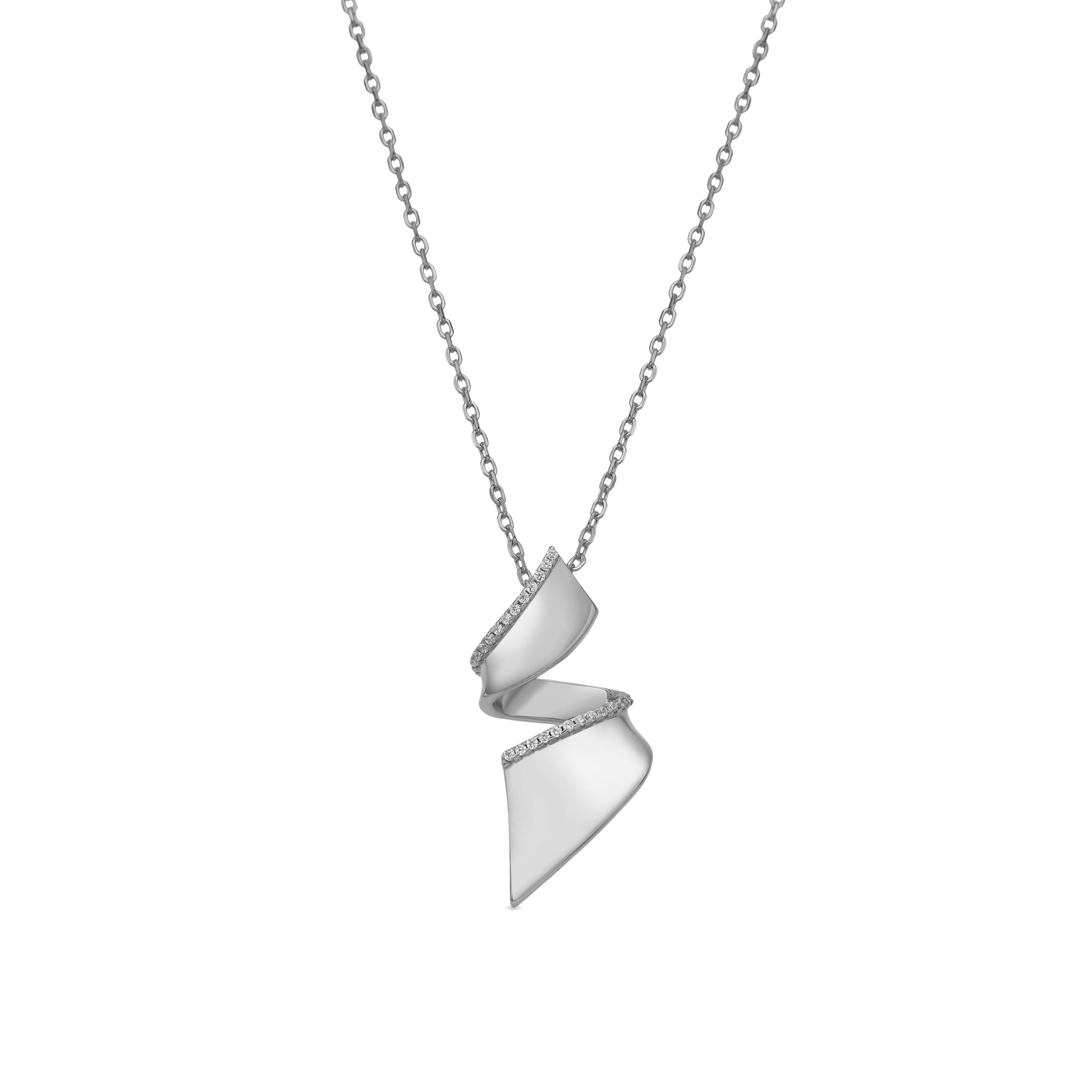 925 Sterling Silver and Brilliant Zirconia Necklace, Rhodium Finish - Orba