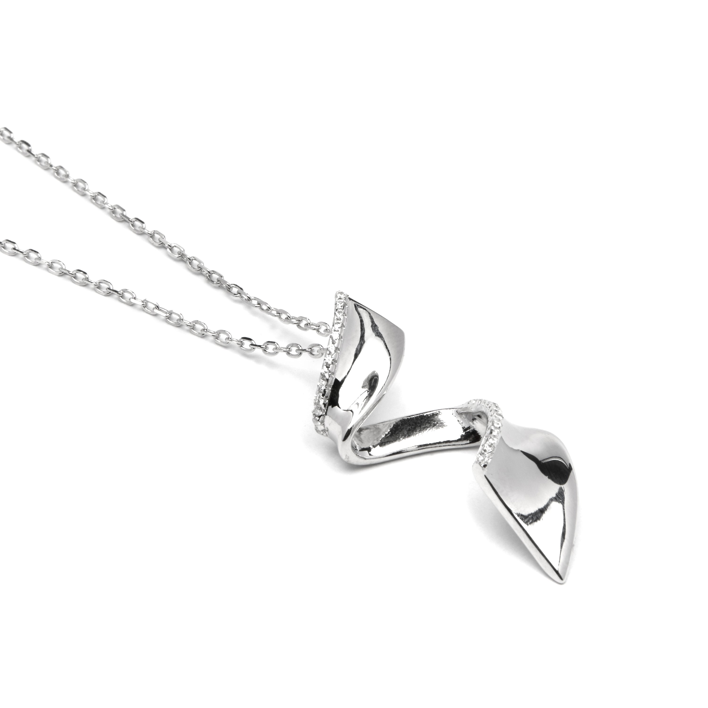 925 Sterling Silver and Brilliant Zirconia Necklace, Rhodium Finish - Orba