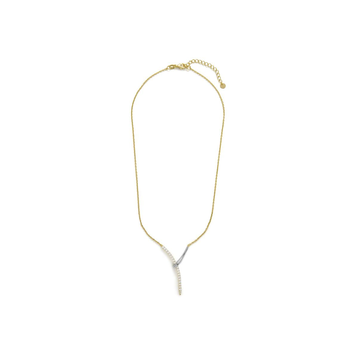 925 Sterling Silver and Brilliant Zircon Necklace with 18k Yellow Gold Finish - Kitsa