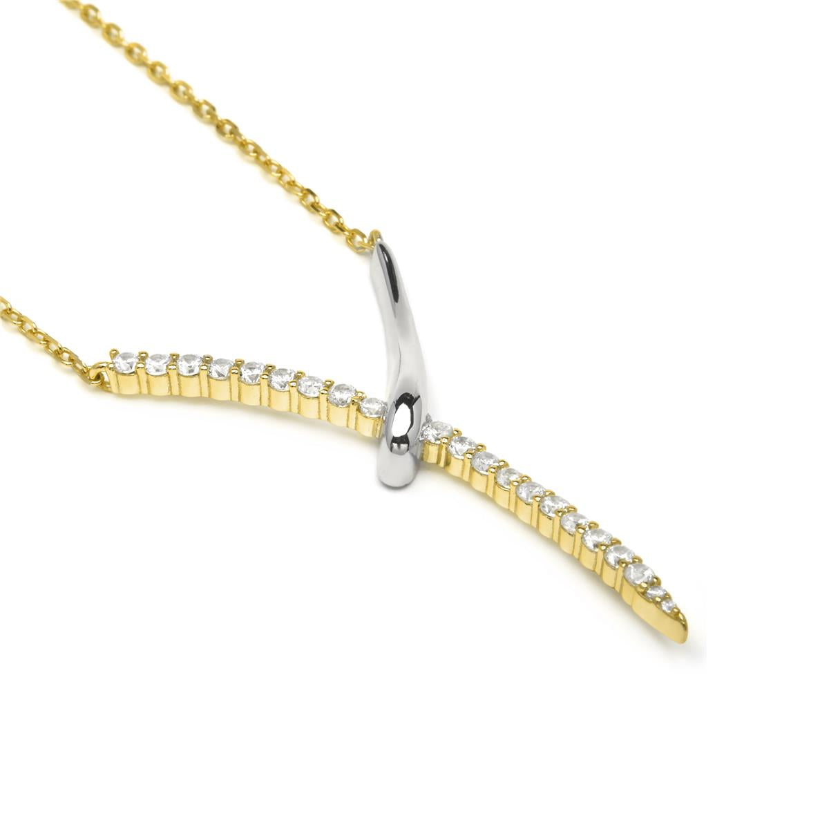925 Sterling Silver and Brilliant Zircon Necklace with 18k Yellow Gold Finish - Kitsa