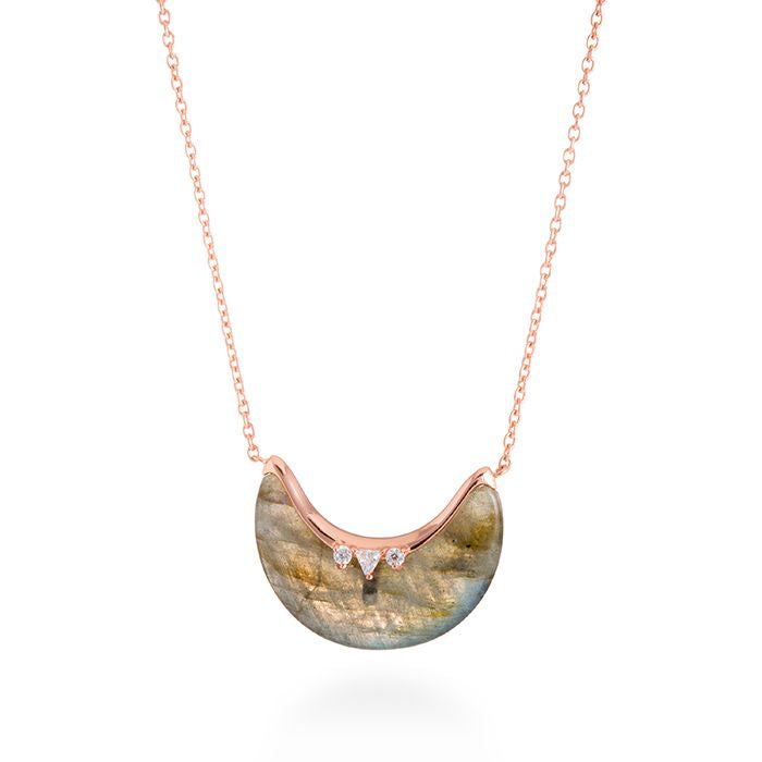 925 Sterling Silver Necklace with Labradorite Finished in 18K Rose Gold - Dalal