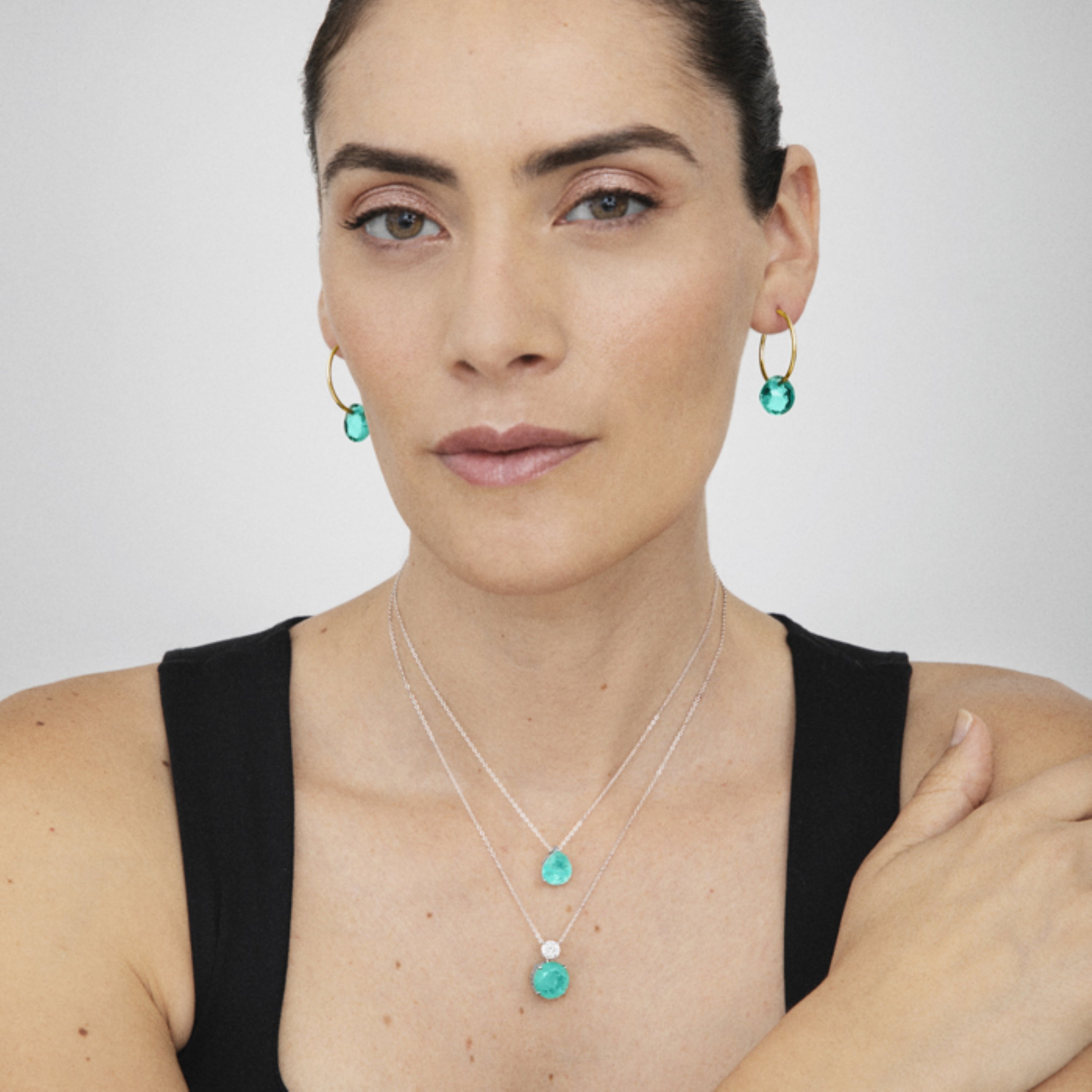 925 Sterling Silver Necklace with Rhodium-Finished African Santa Maria Zirconia - Geda