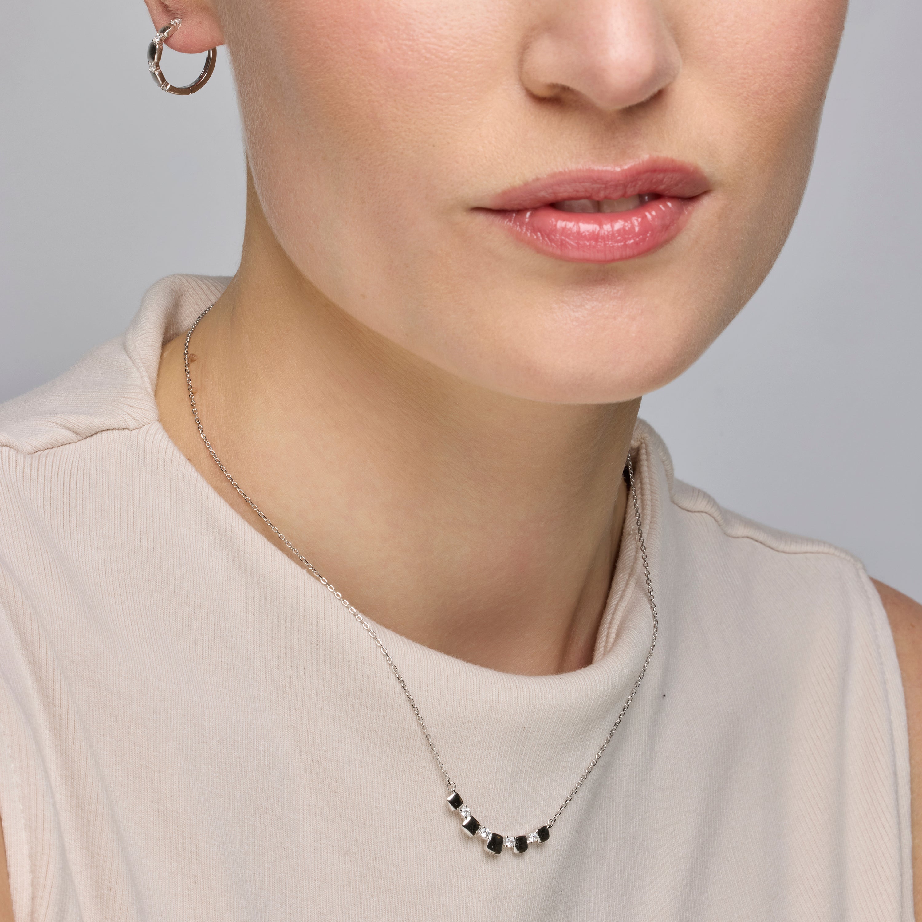 925 Sterling Silver and Brilliant Zirconia Necklace with Rhodium Finish - Sures
