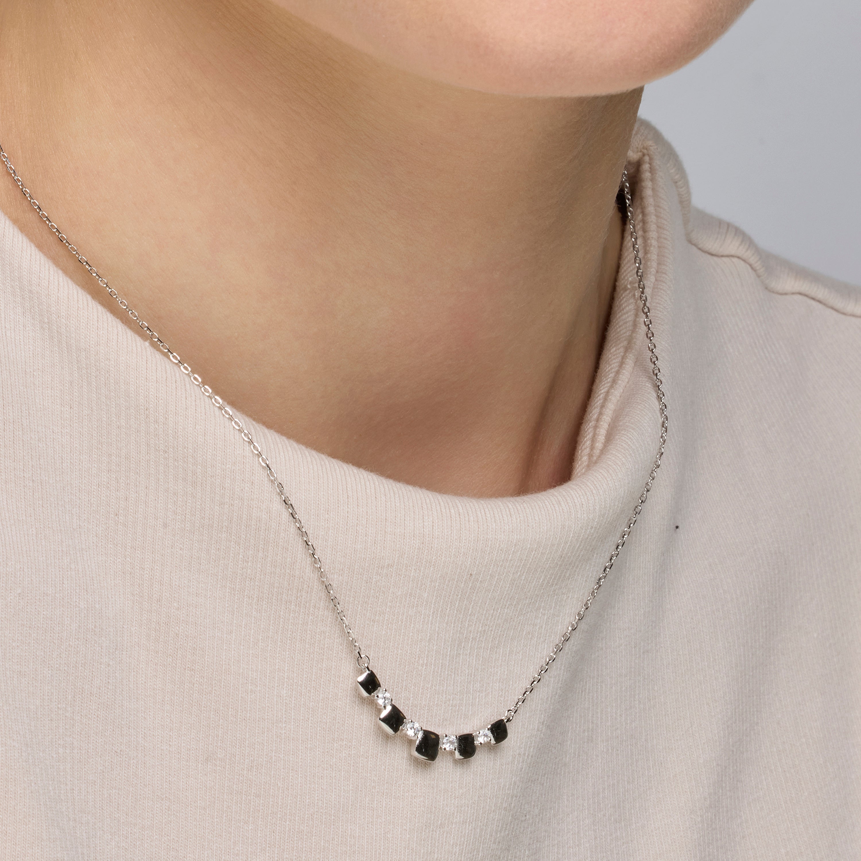 925 Sterling Silver and Brilliant Zirconia Necklace with Rhodium Finish - Sures