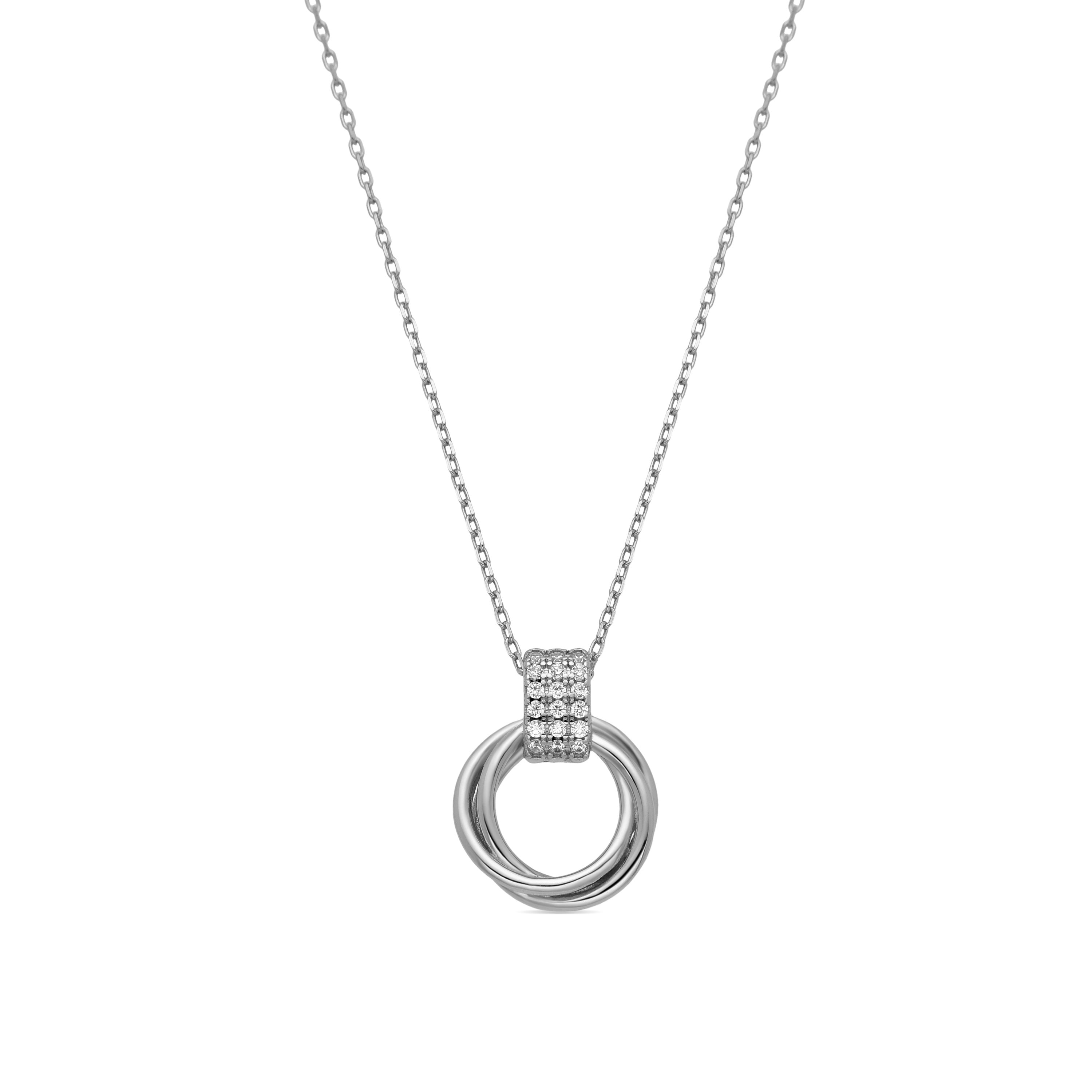 925 Sterling Silver and Brilliant Zirconia Necklace with Rhodium Finish - Ukyo