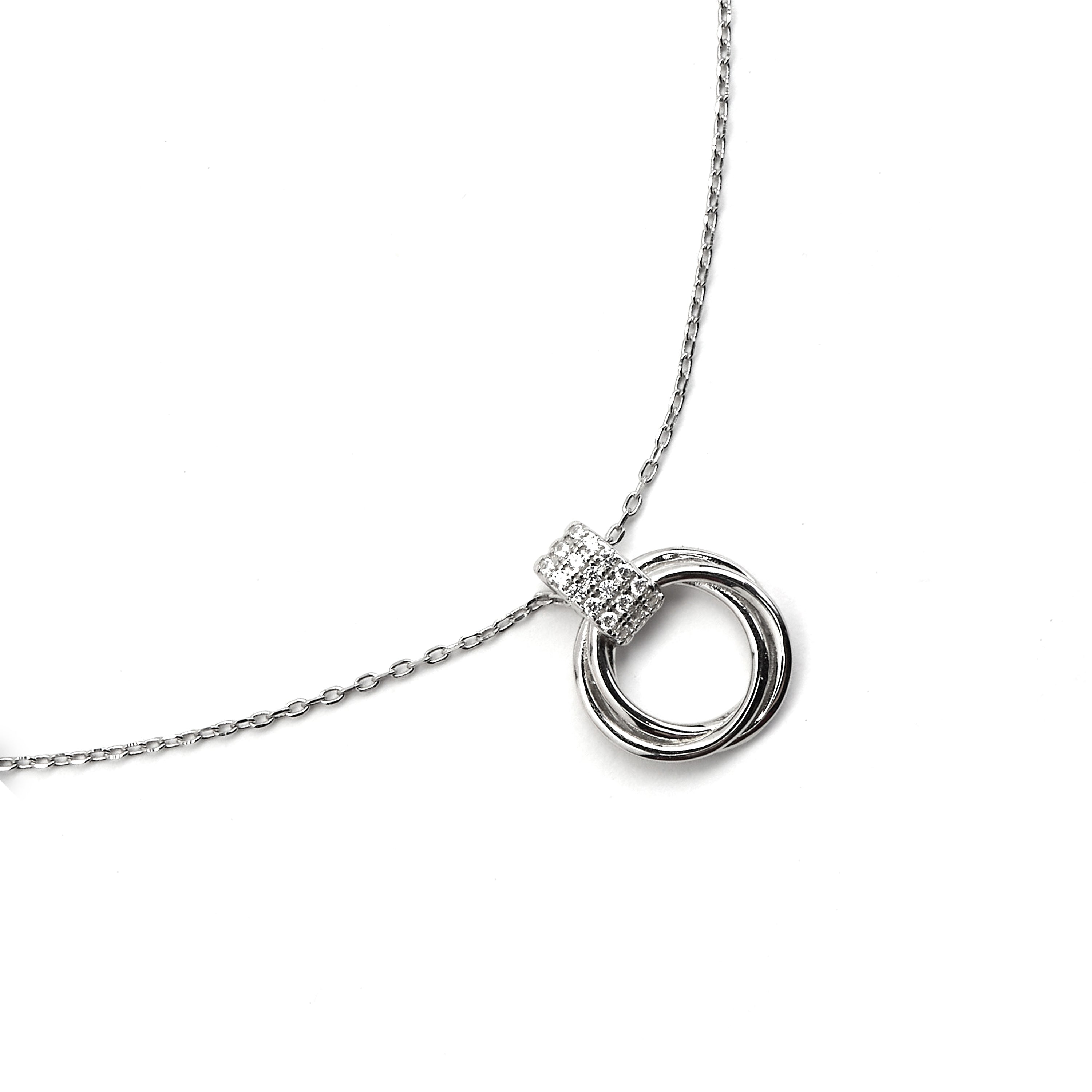 925 Sterling Silver and Brilliant Zirconia Necklace with Rhodium Finish - Ukyo