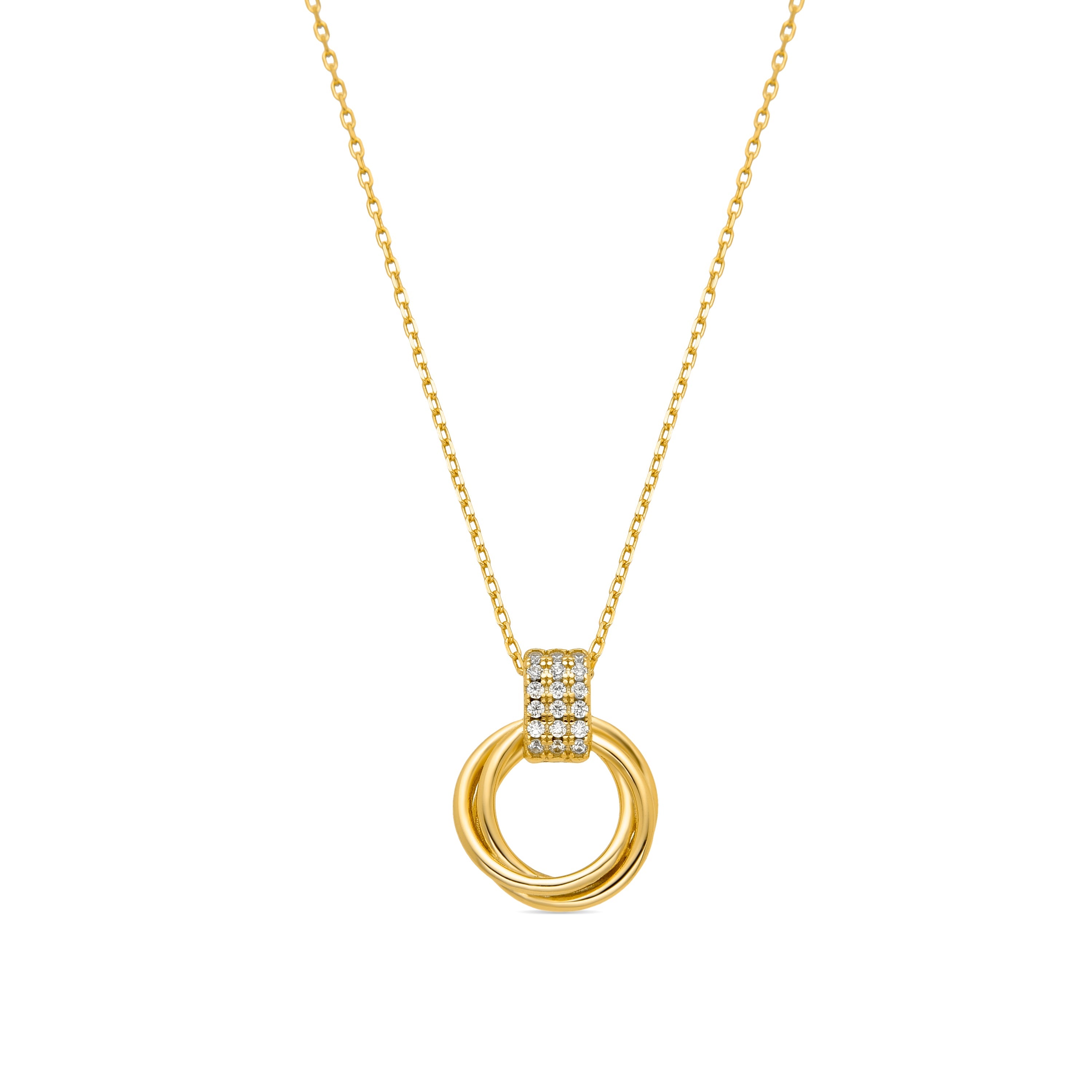 925 Sterling Silver and Brilliant Zirconia Necklace, 18k Gold Finish - Ukyo