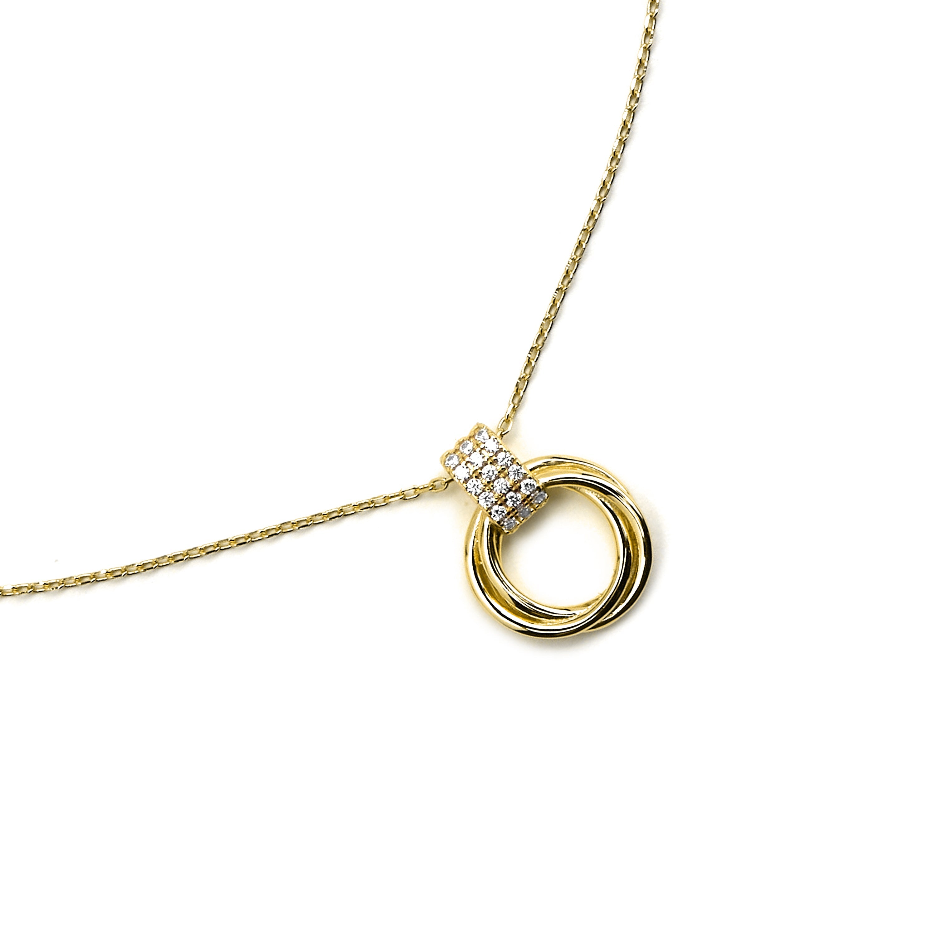 925 Sterling Silver and Brilliant Zirconia Necklace, 18k Gold Finish - Ukyo