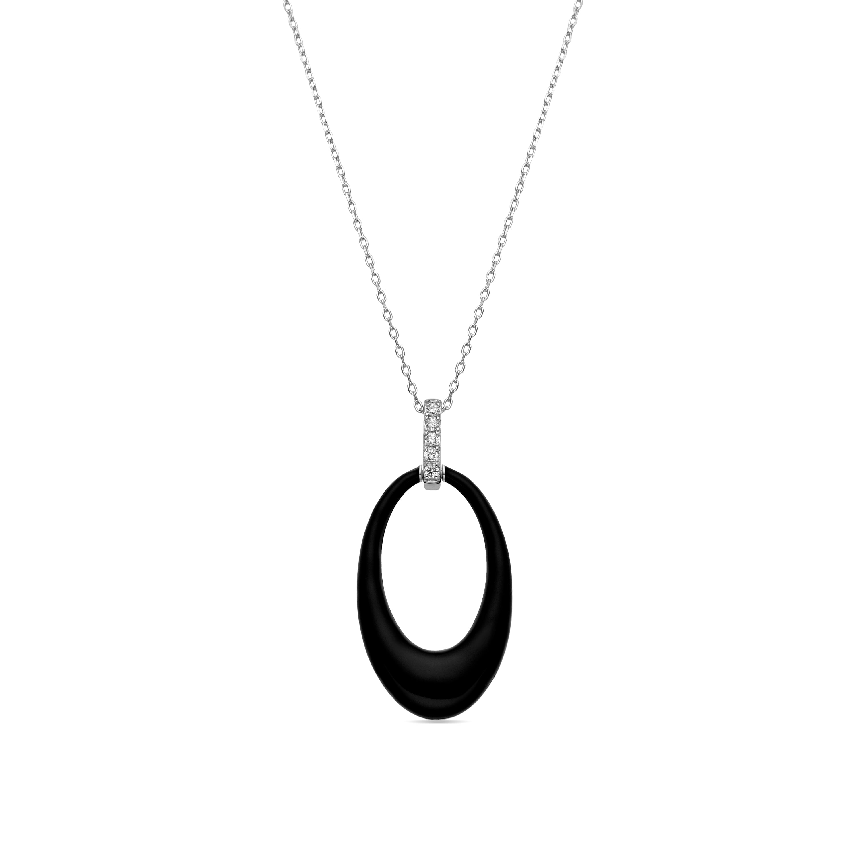 925 Sterling Silver and Black Lacquer Necklace with Rhodium Finish - Onves