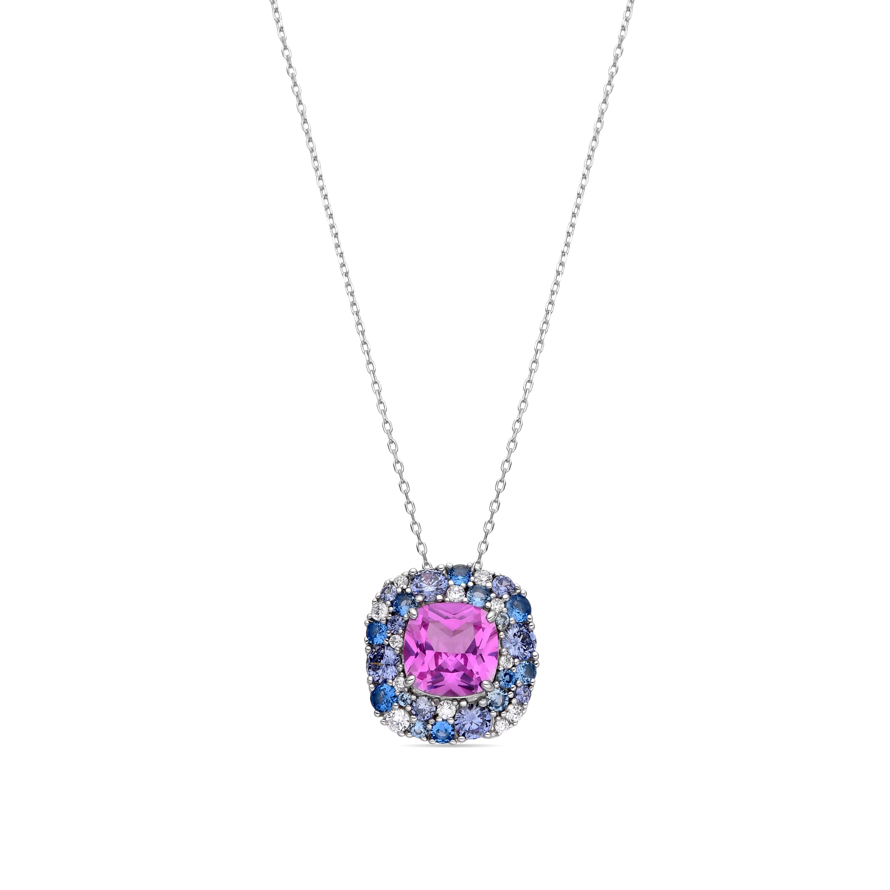 925 Sterling Silver and Multicolor Zirconia Necklace with Rhodium Finish - Uxre