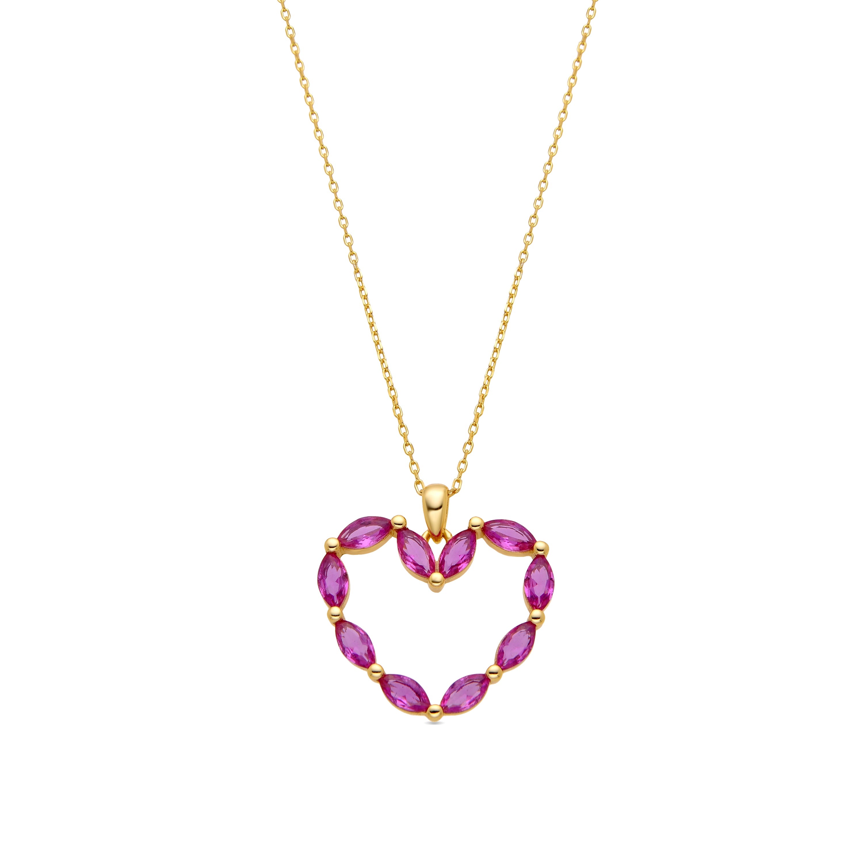 925 Sterling Silver and Ruby Zirconia Necklace with 18k Gold Finish - Hadre