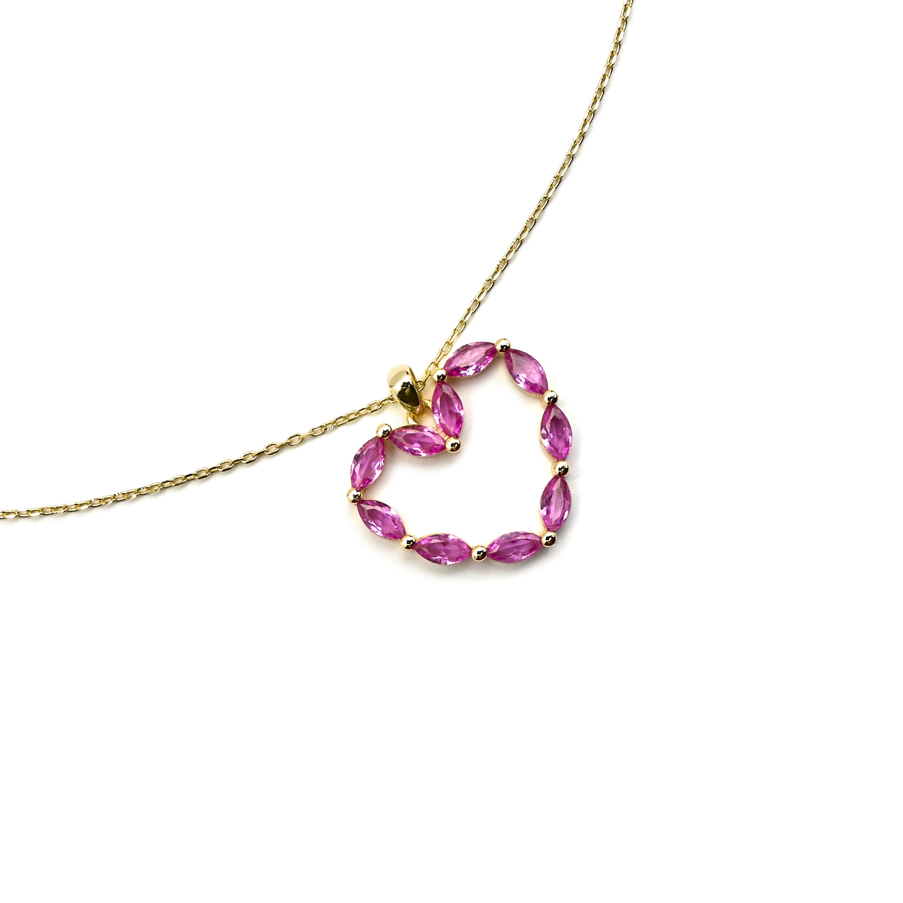 925 Sterling Silver and Ruby Zirconia Necklace with 18k Gold Finish - Hadre