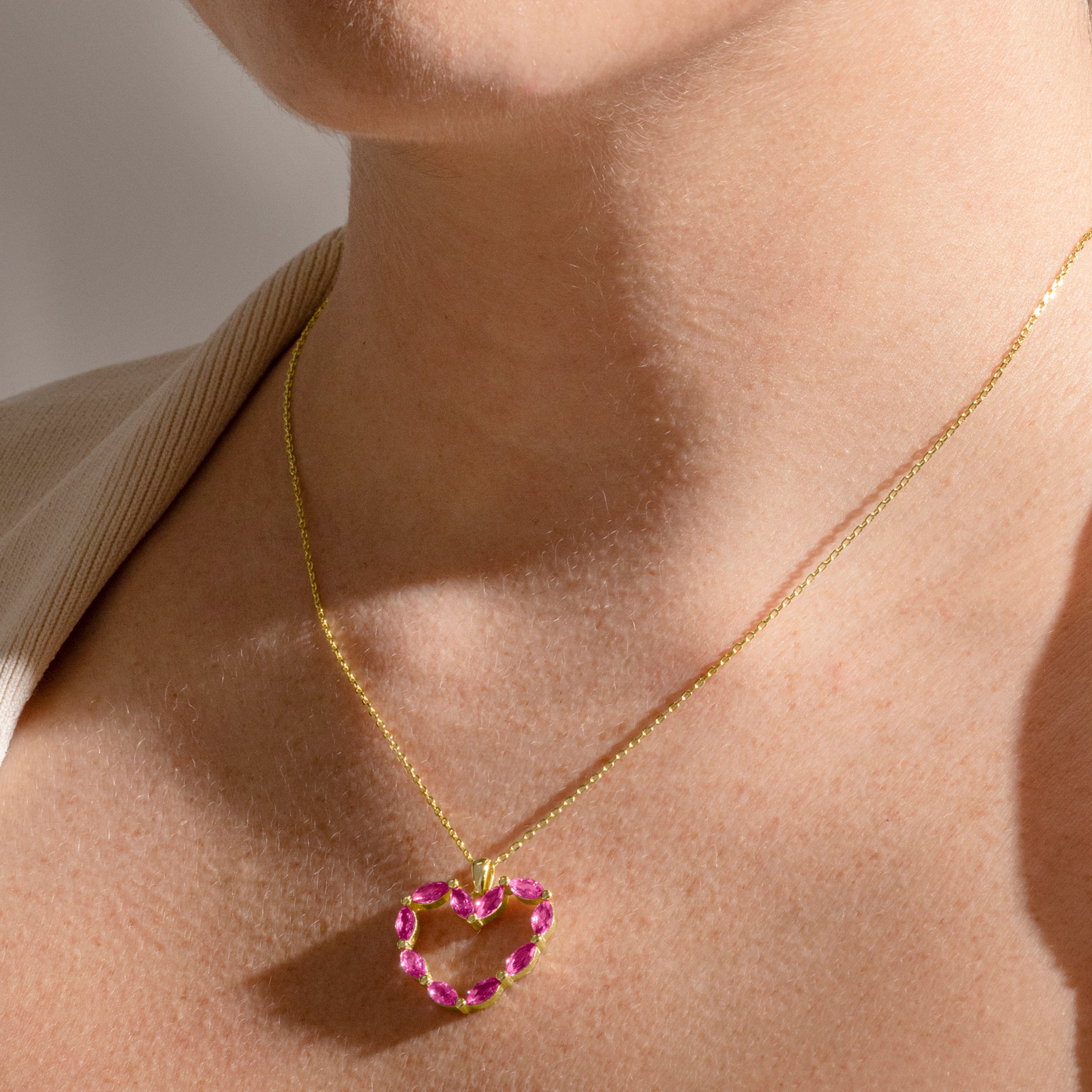 925 Sterling Silver and Ruby Zirconia Necklace with 18k Gold Finish - Hadre