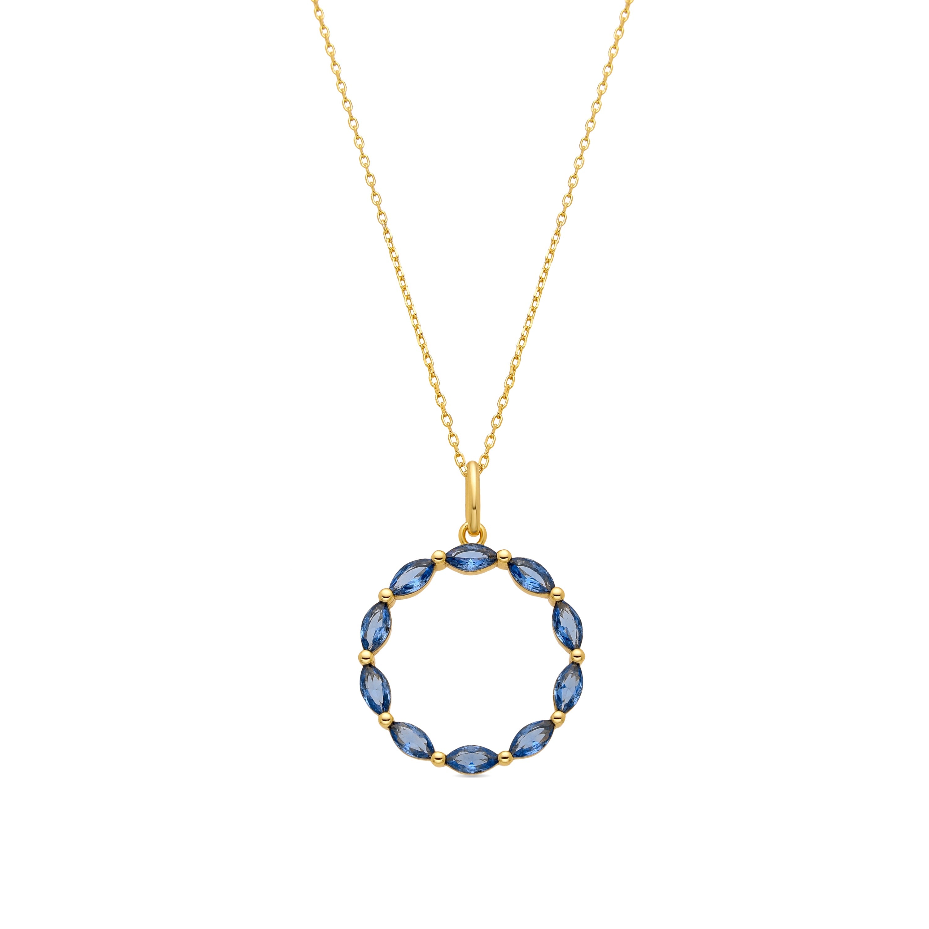925 Sterling Silver and Aquamarine Zirconia Necklace with 18k Gold Finish - Umli