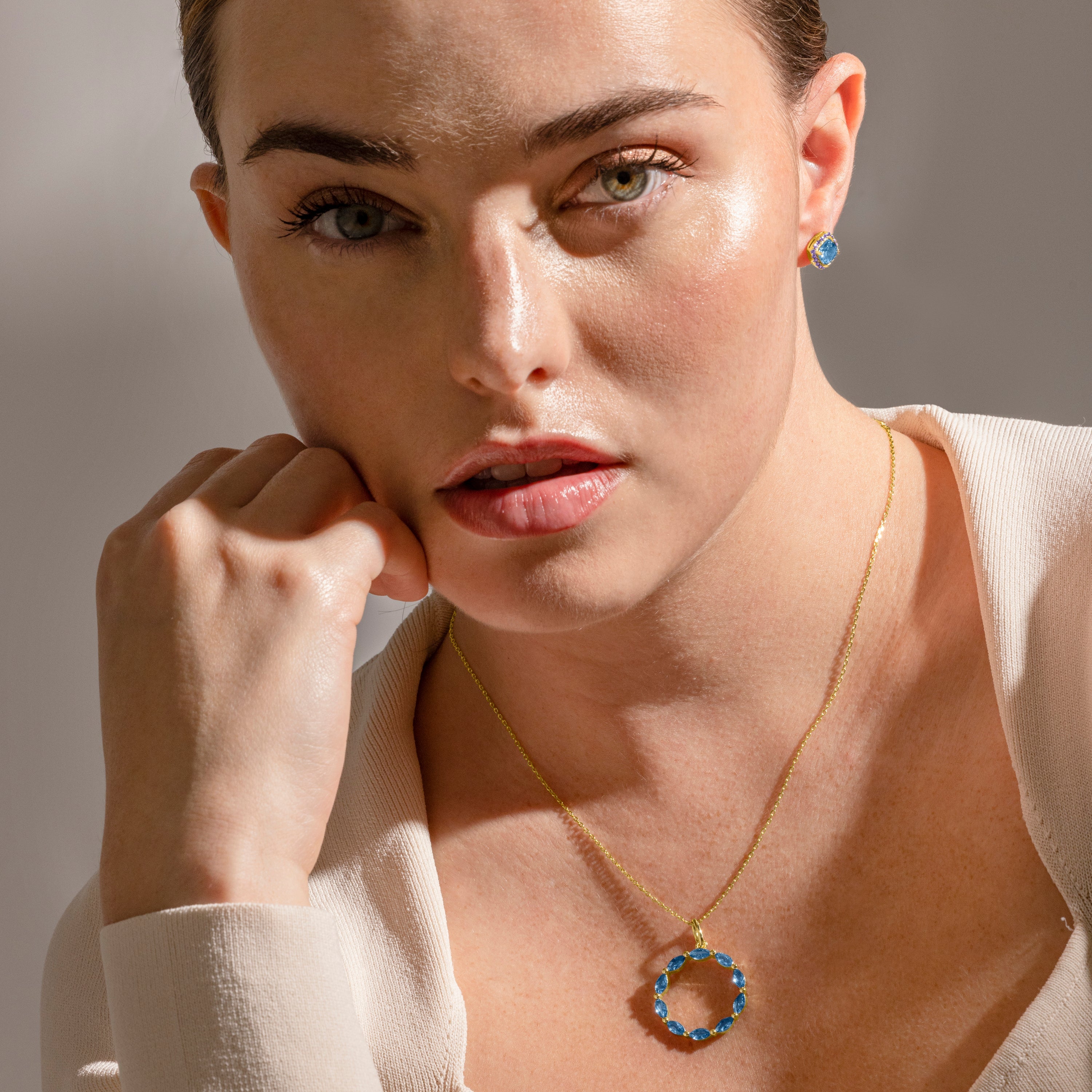 925 Sterling Silver and Aquamarine Zirconia Necklace with 18k Gold Finish - Umli
